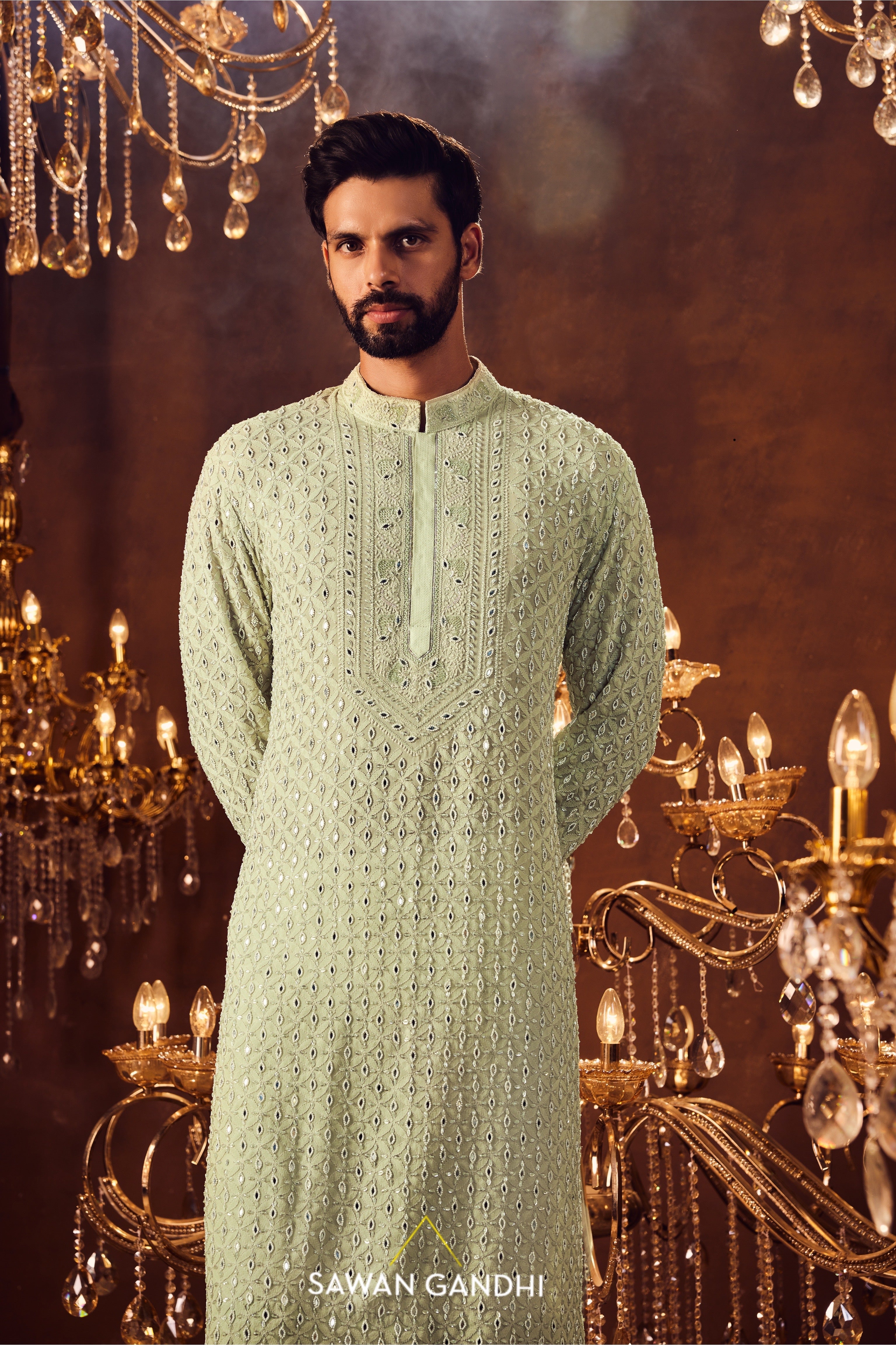 Sage green chikankari kurta