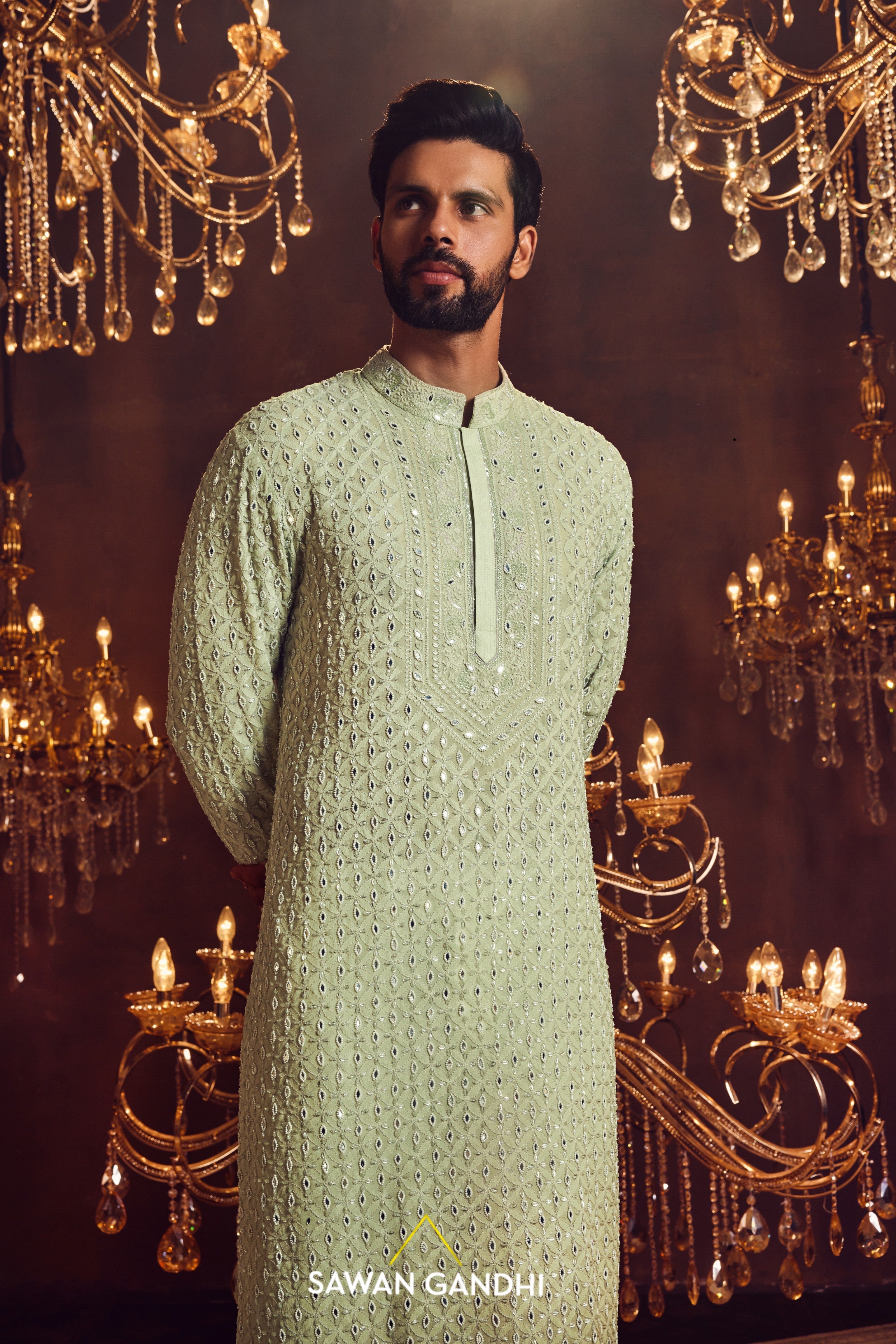 Sage green chikankari kurta