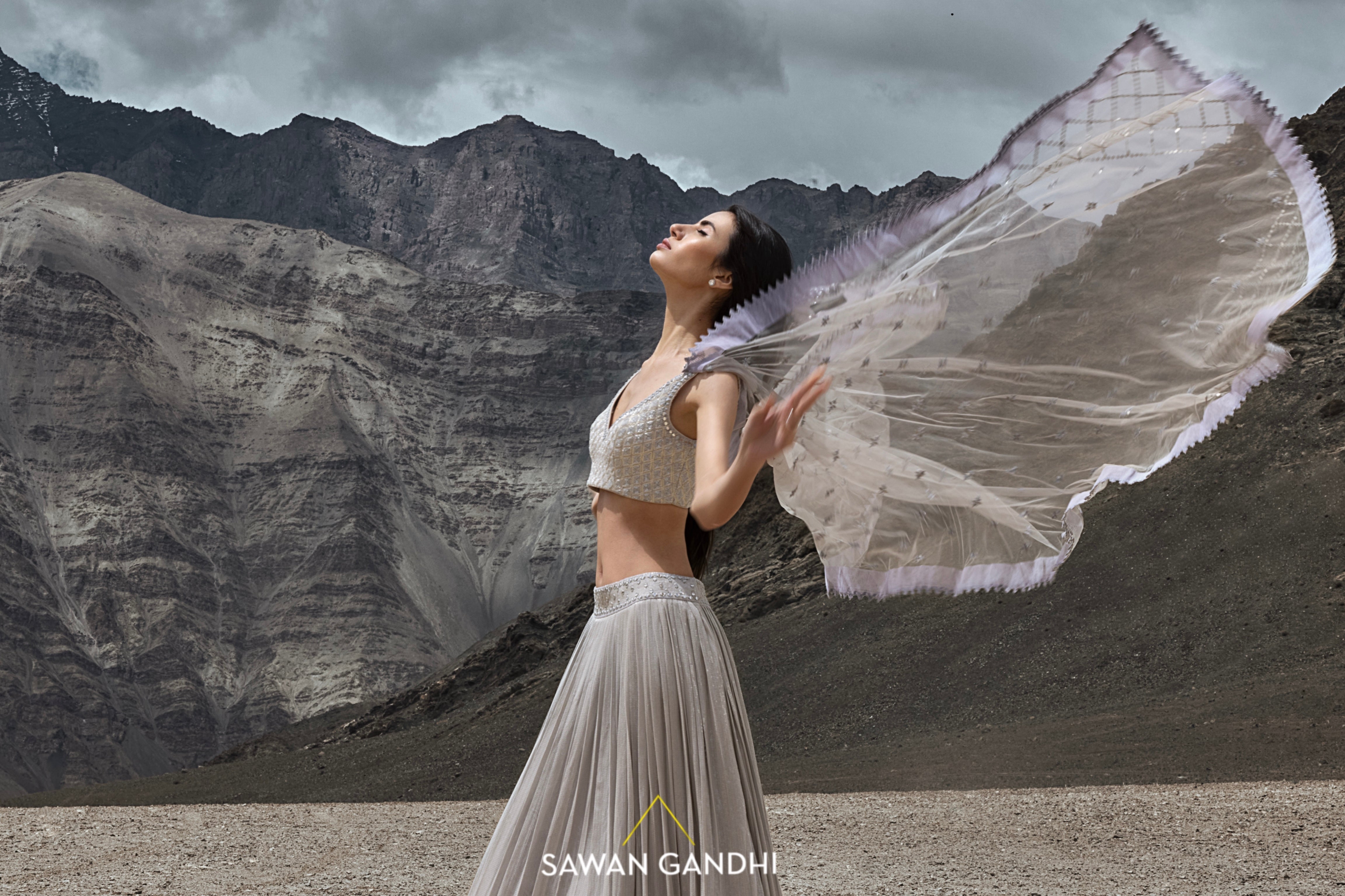 Shimmer grey sequin and mirror work lehenga set