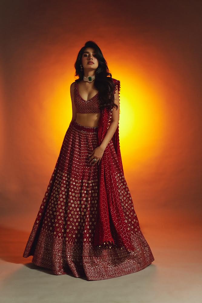 Krithi shetty in Crimson badla work lehenga