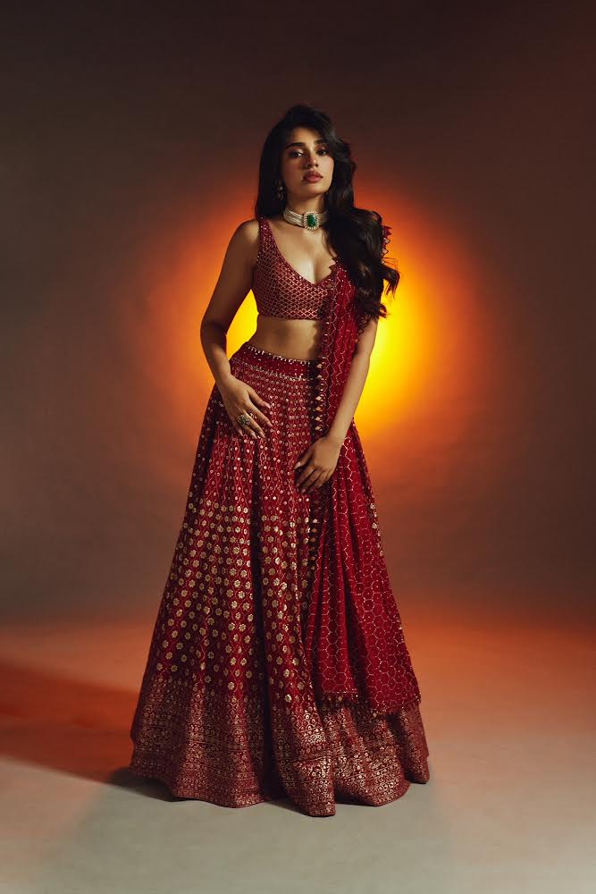 Krithi shetty in Crimson badla work lehenga