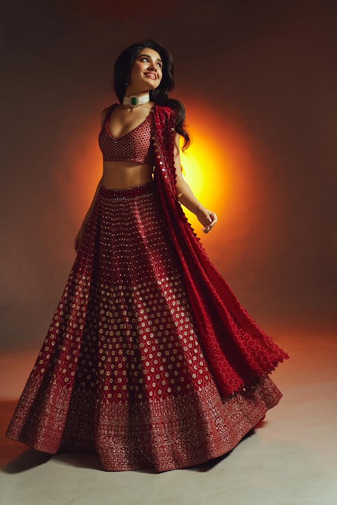 Krithi shetty in Crimson badla work lehenga