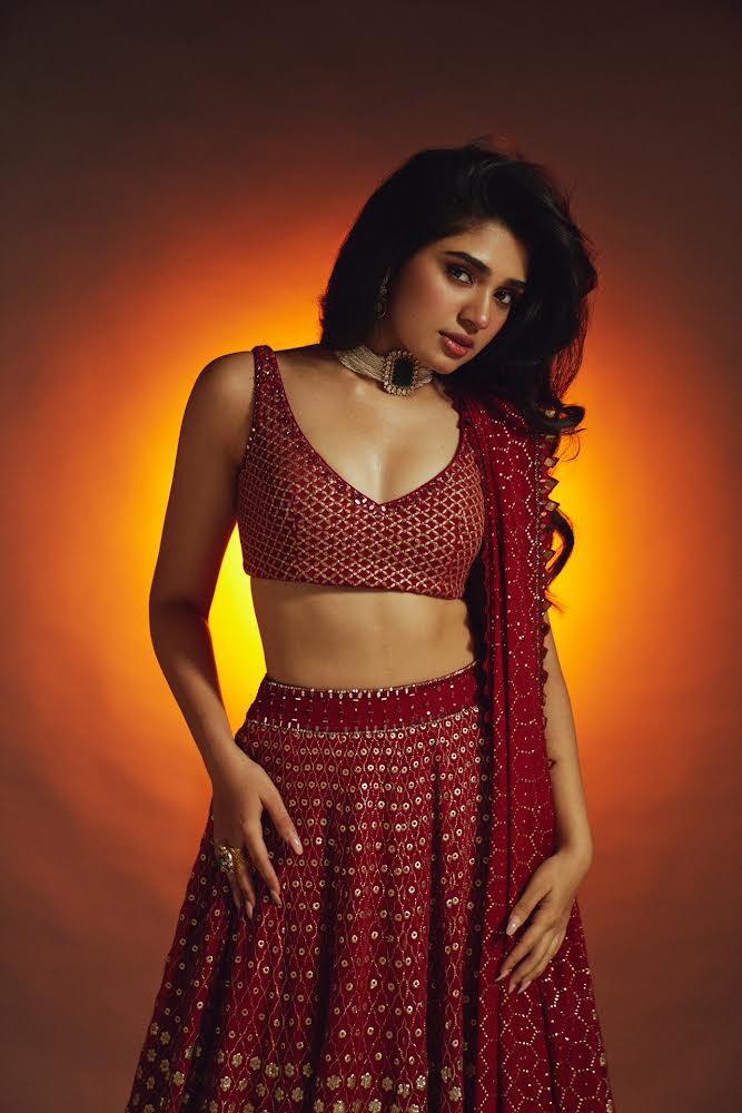 Krithi shetty in Crimson badla work lehenga