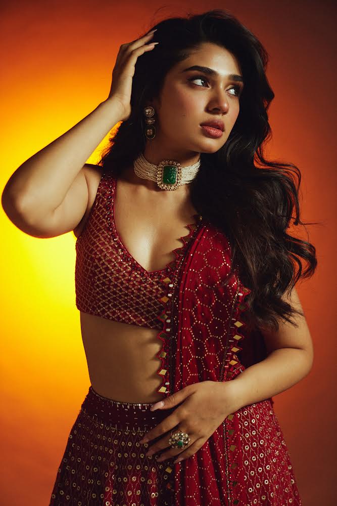 Krithi shetty in Crimson badla work lehenga