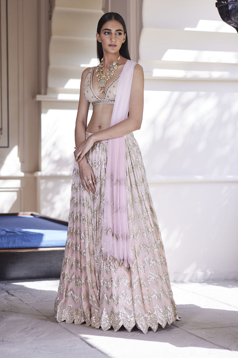 Pink Ombre Chevron Lehenga