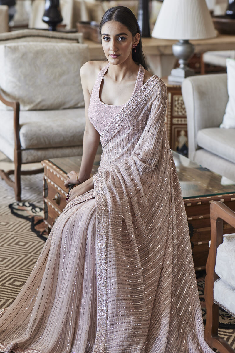 Blush Crystal and Sequence Saree