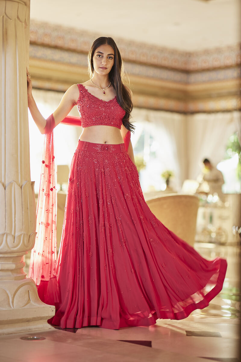 Fushia Pearl and Sequence Lehenga