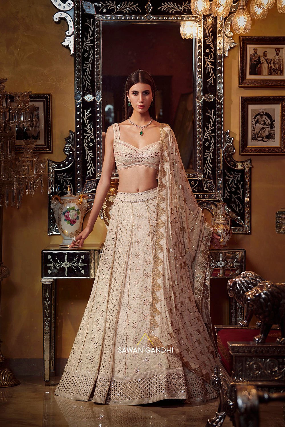Ivory chikankari lehenga