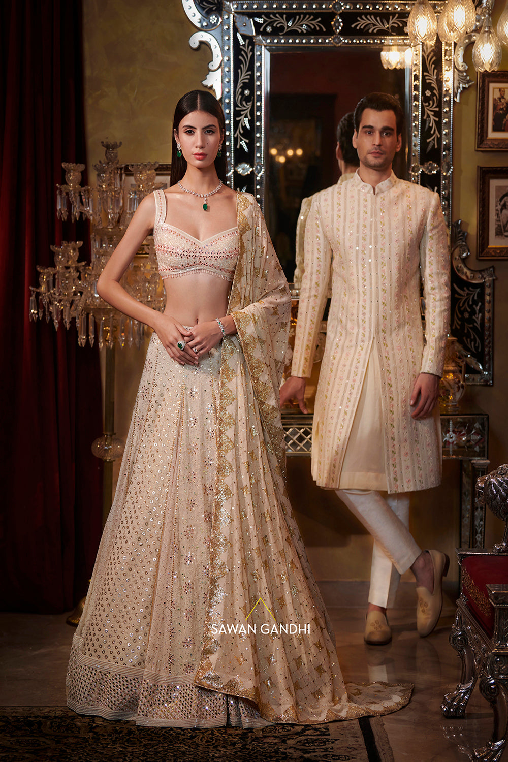 Ivory chikankari lehenga