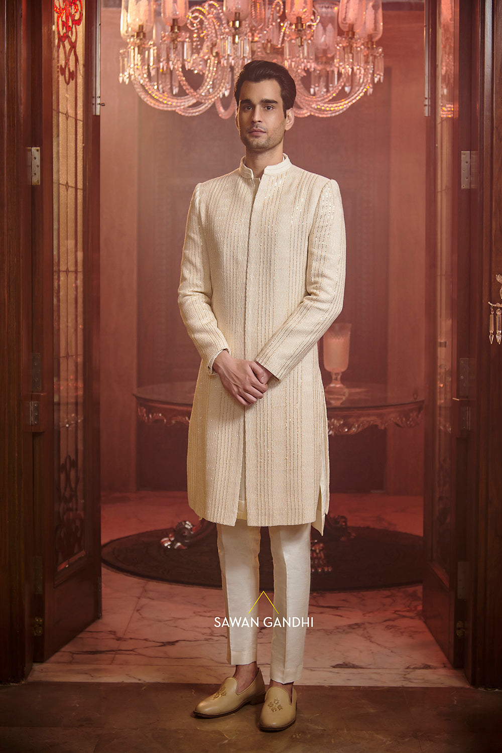 Pearl and sequin work sherwani