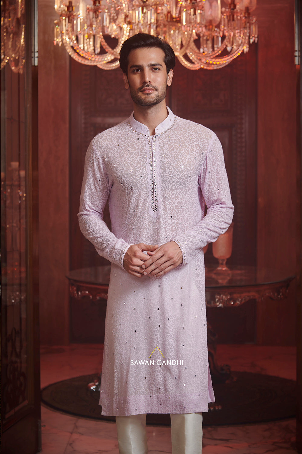 Lilac cross stitch kurta