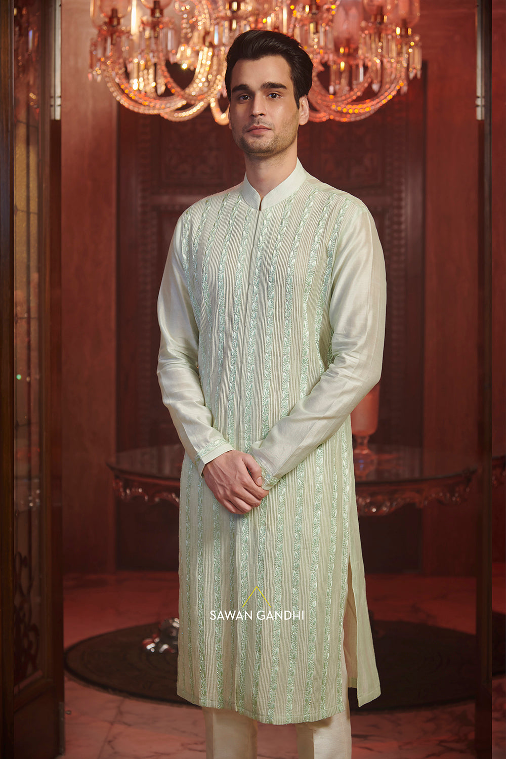 Mint green leaf kurta