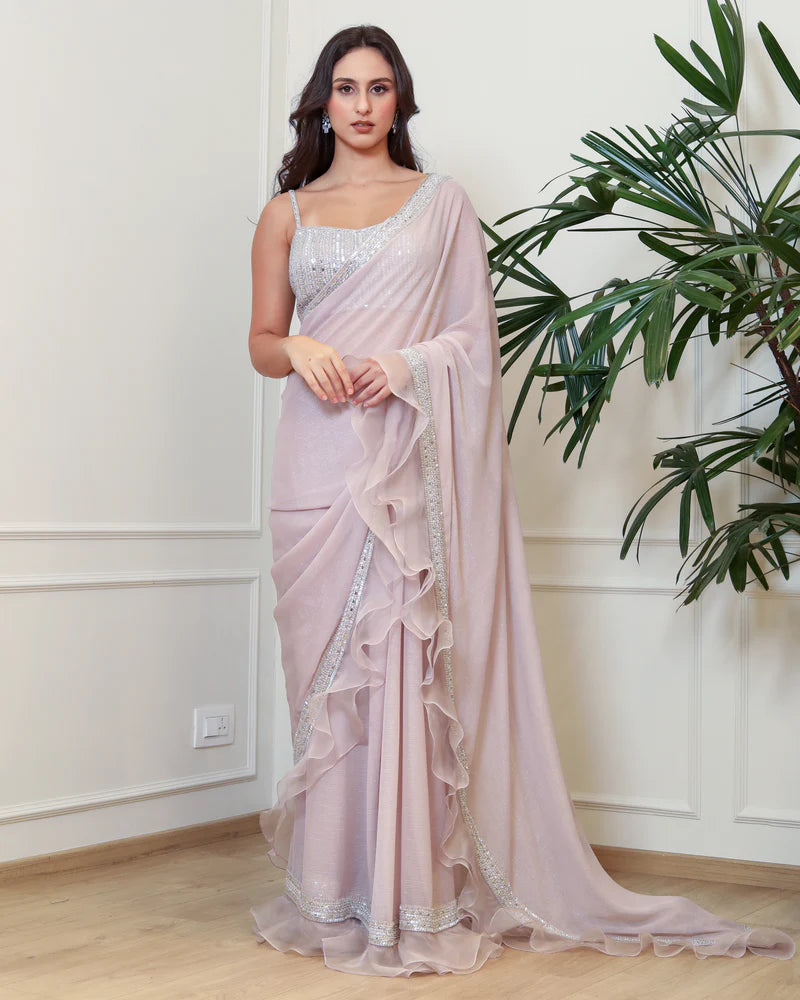 Lilac Ruffled Saree