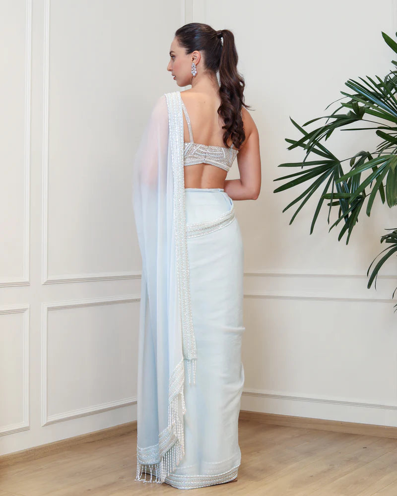 Ether Frosted Blue Saree