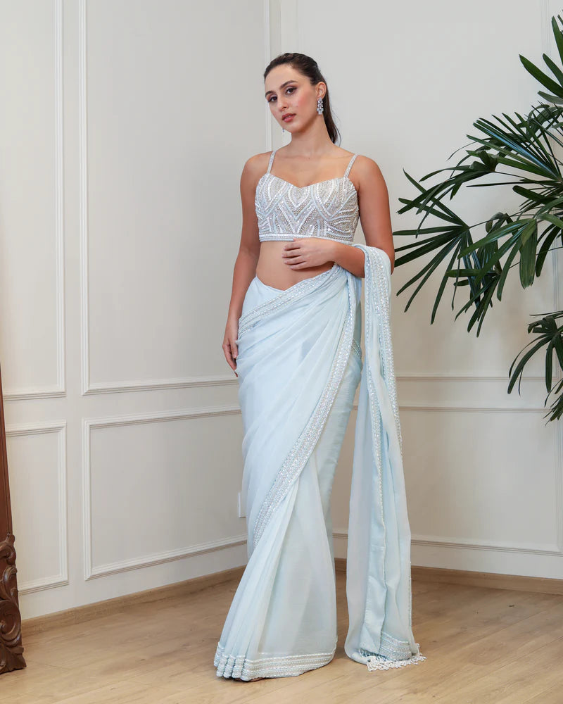 Ether Frosted Blue Saree