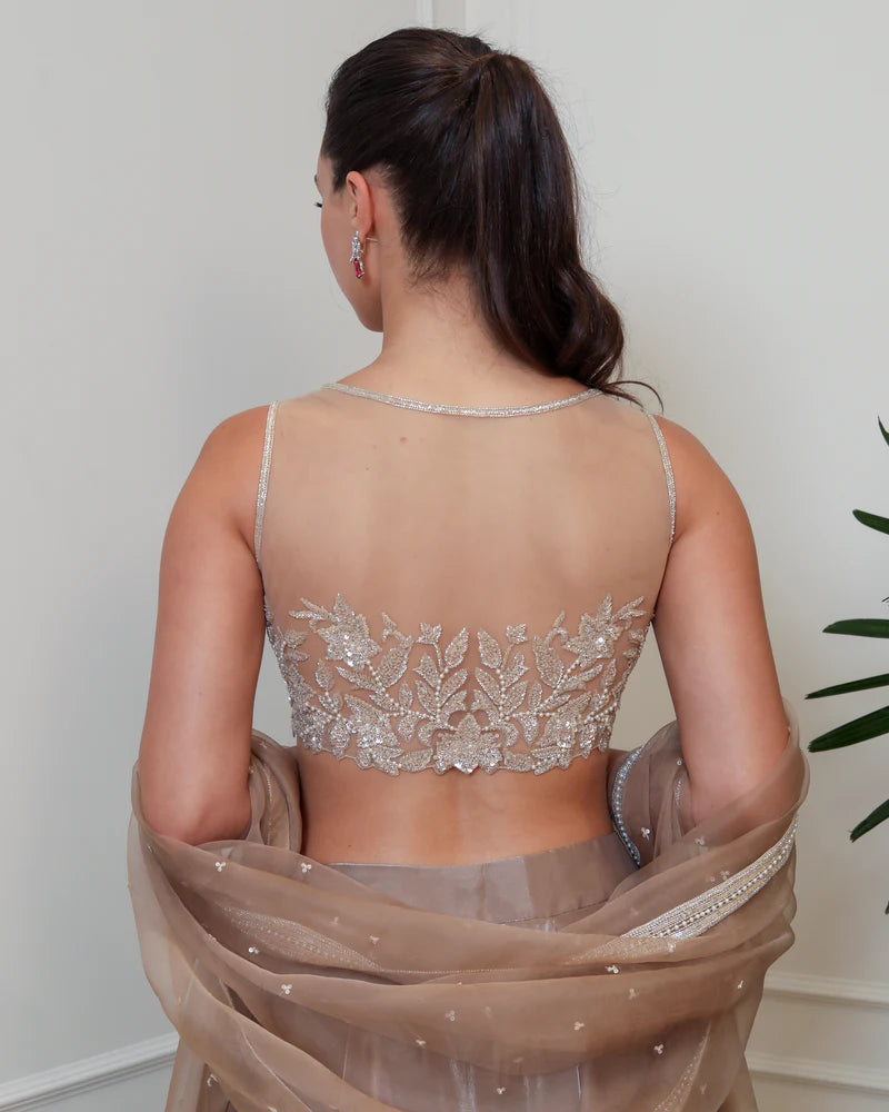 Taupe Organza Lehenga