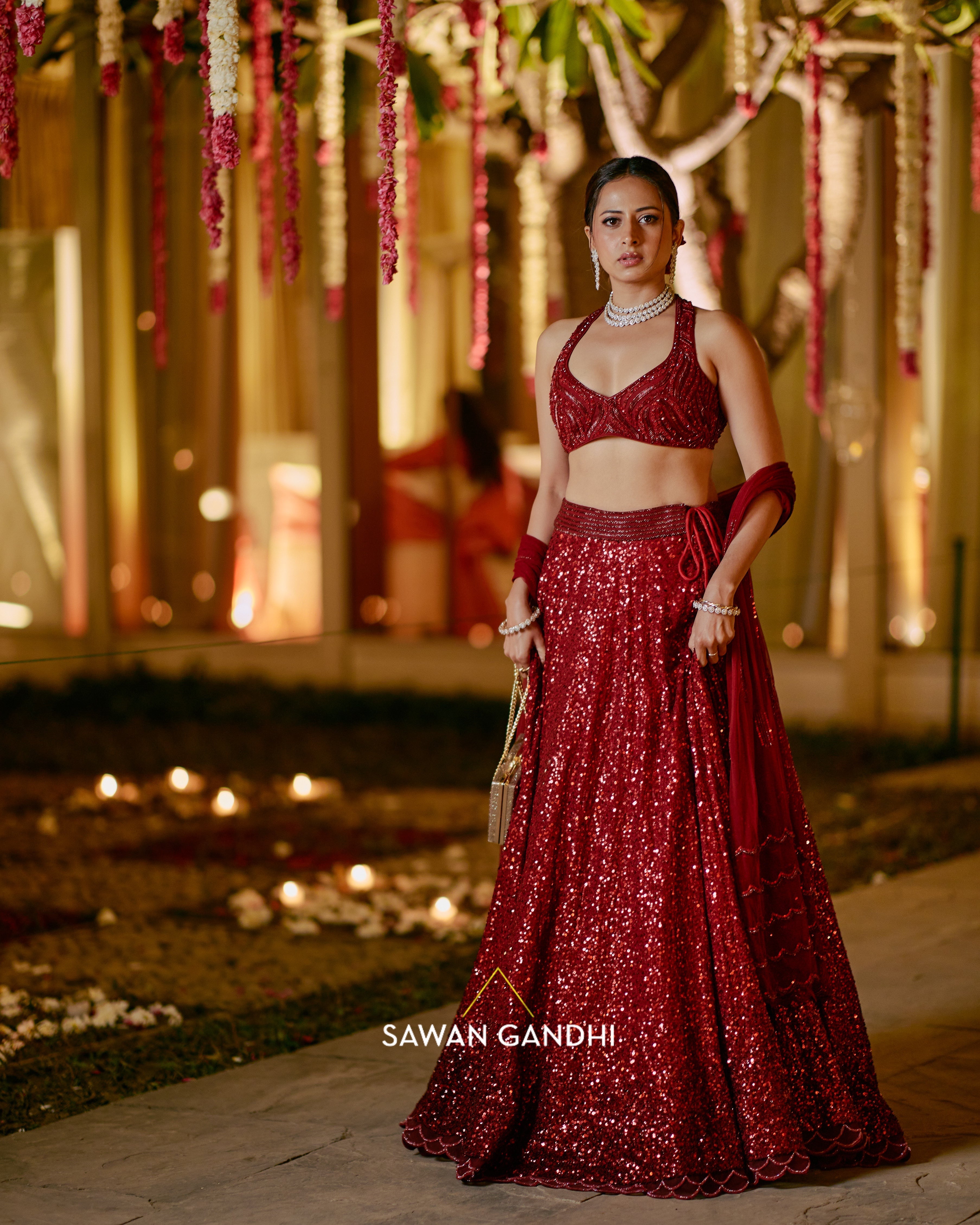 Sargun Mehta in Red sequins lehenga