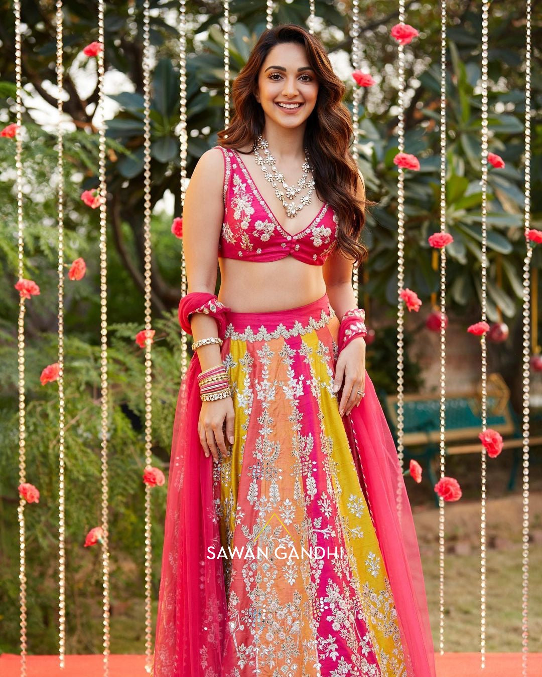 Kiara Advani in Sunehri parsi mirror work lehenga