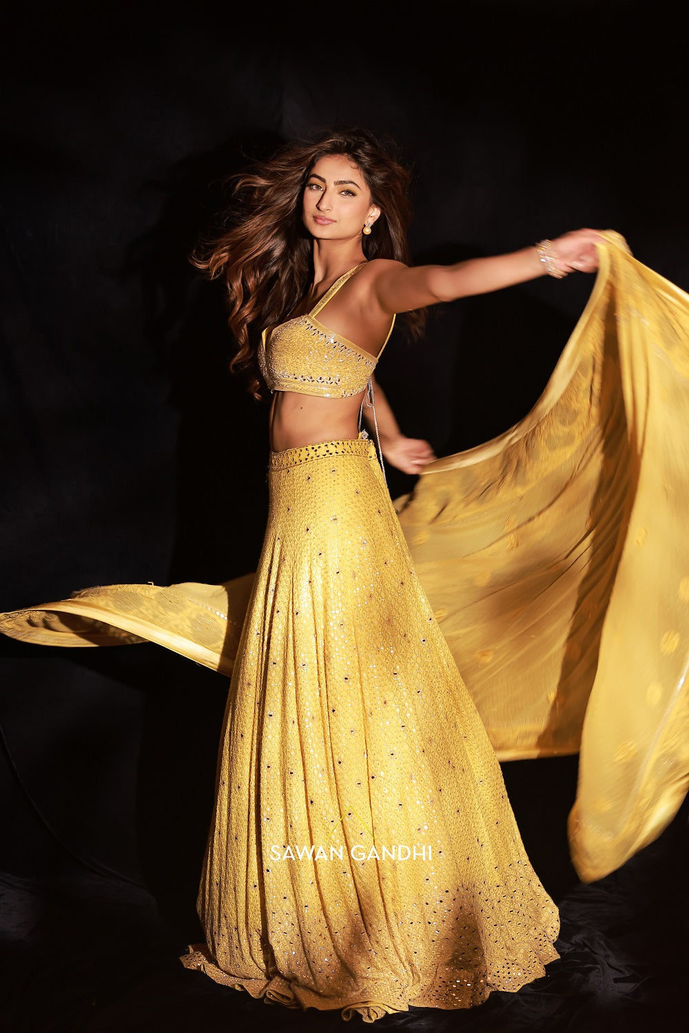 Palak Tiwari in Yellow chikankari lehenga