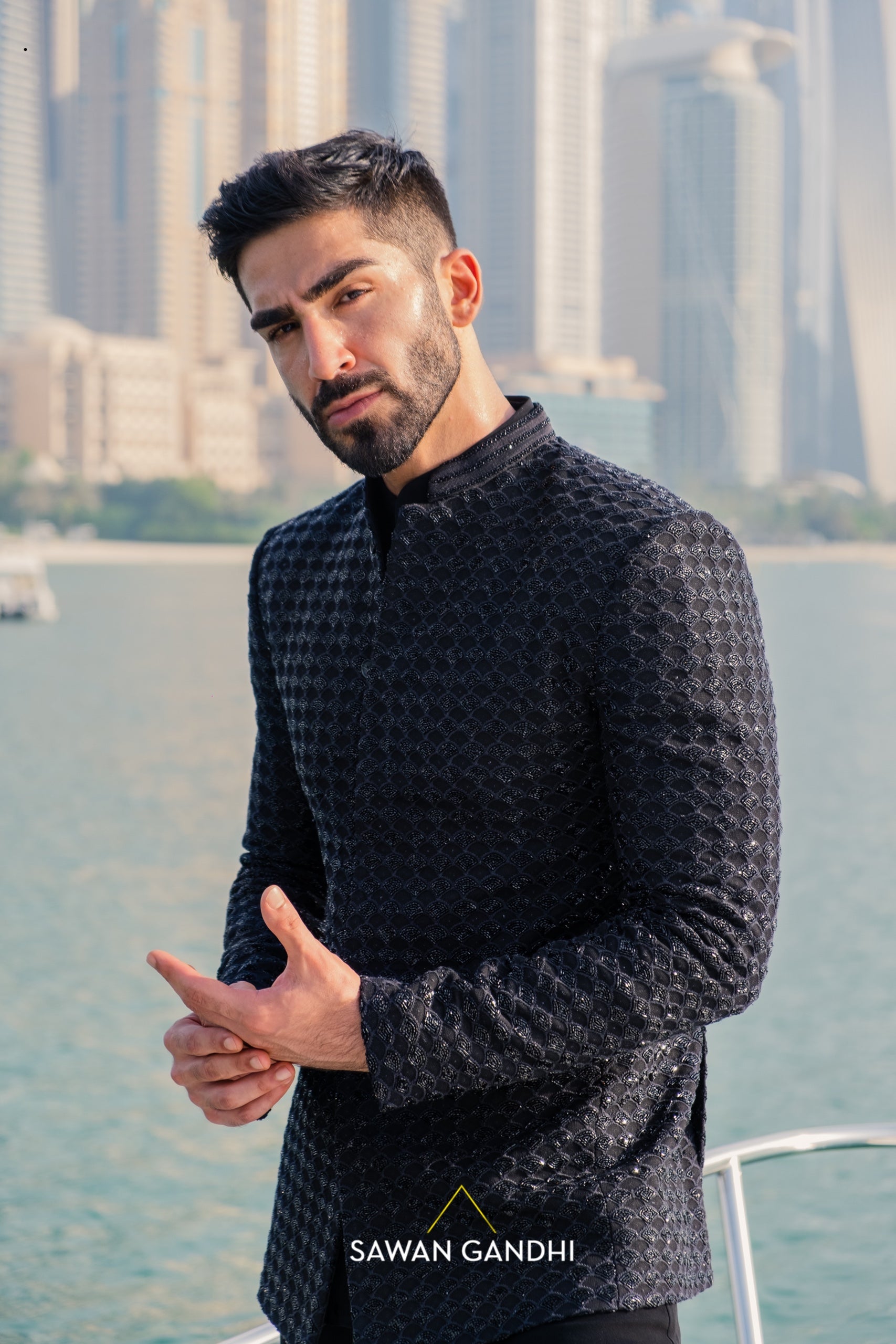 Black fish scale bandhgala