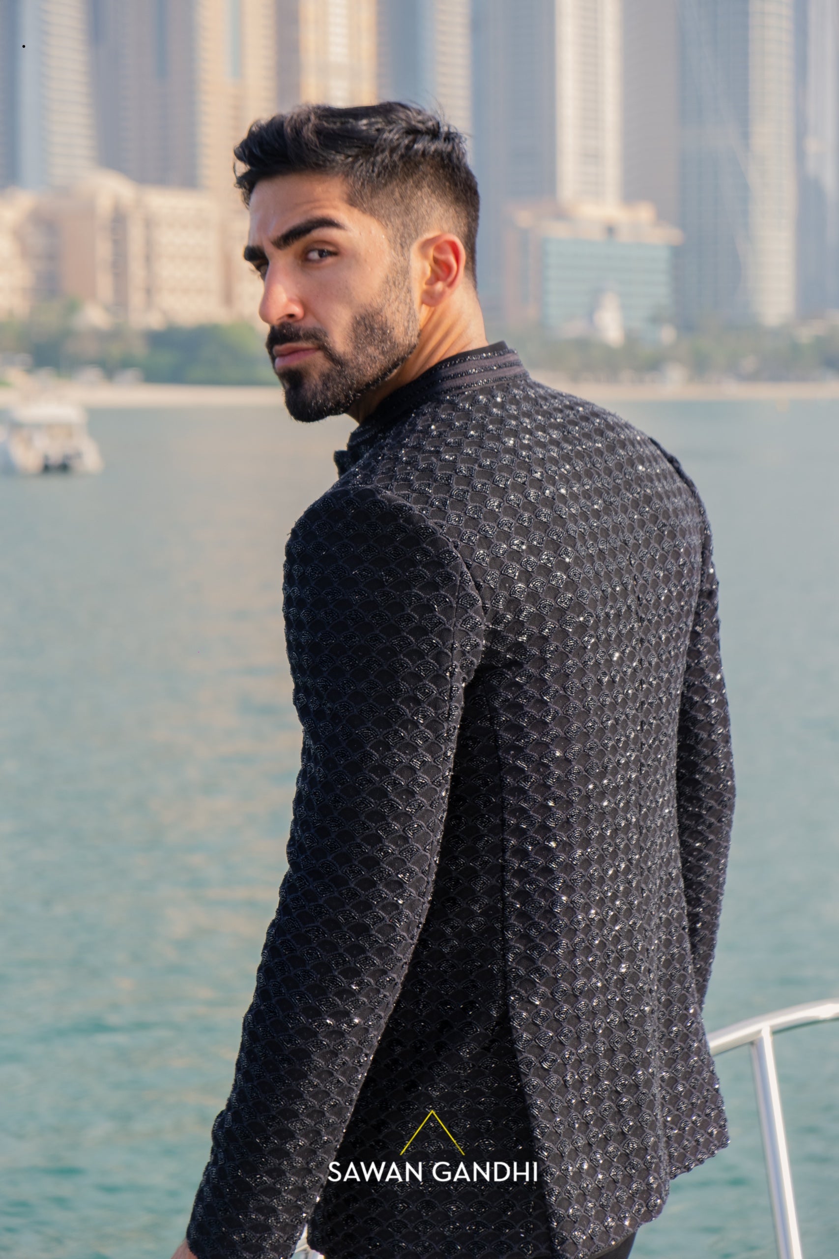 Black fish scale bandhgala