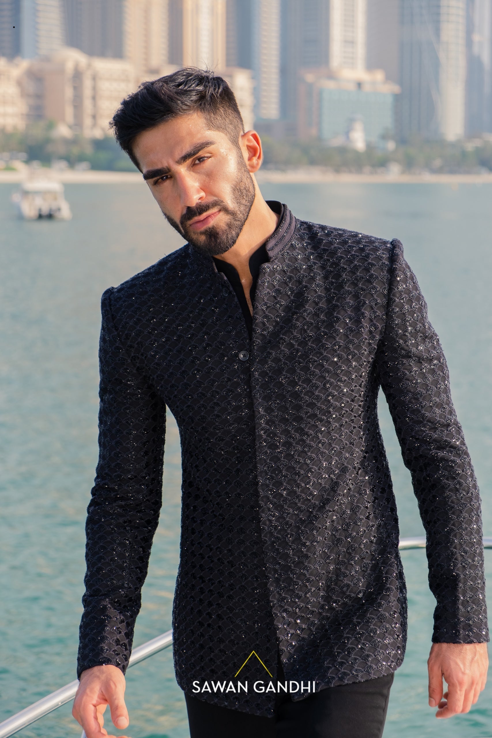 Black fish scale bandhgala