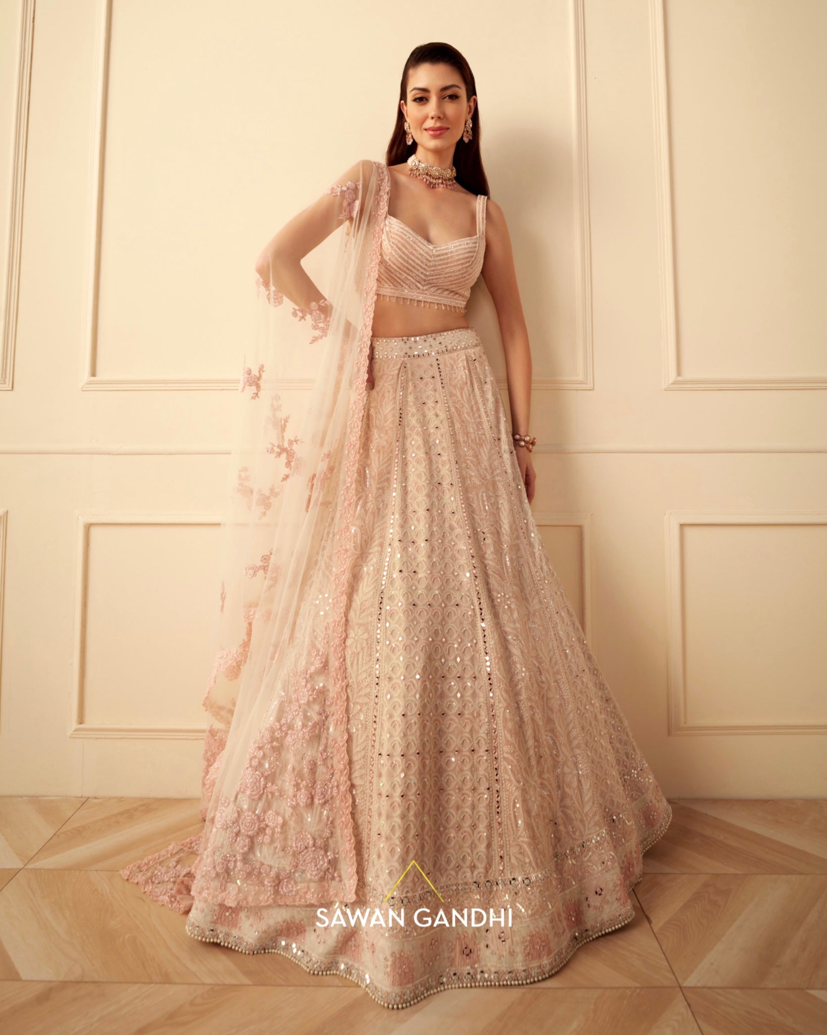 Ivory pink Chikankari lehnga