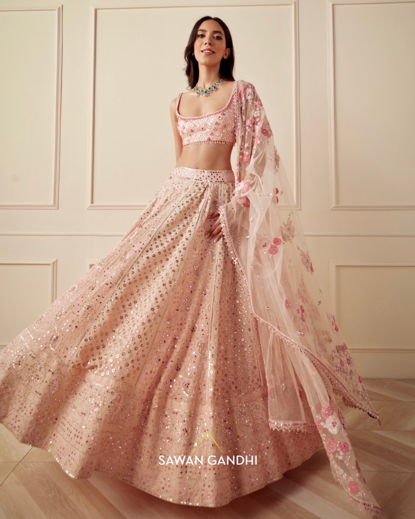 Peach Chikankari lehnga set