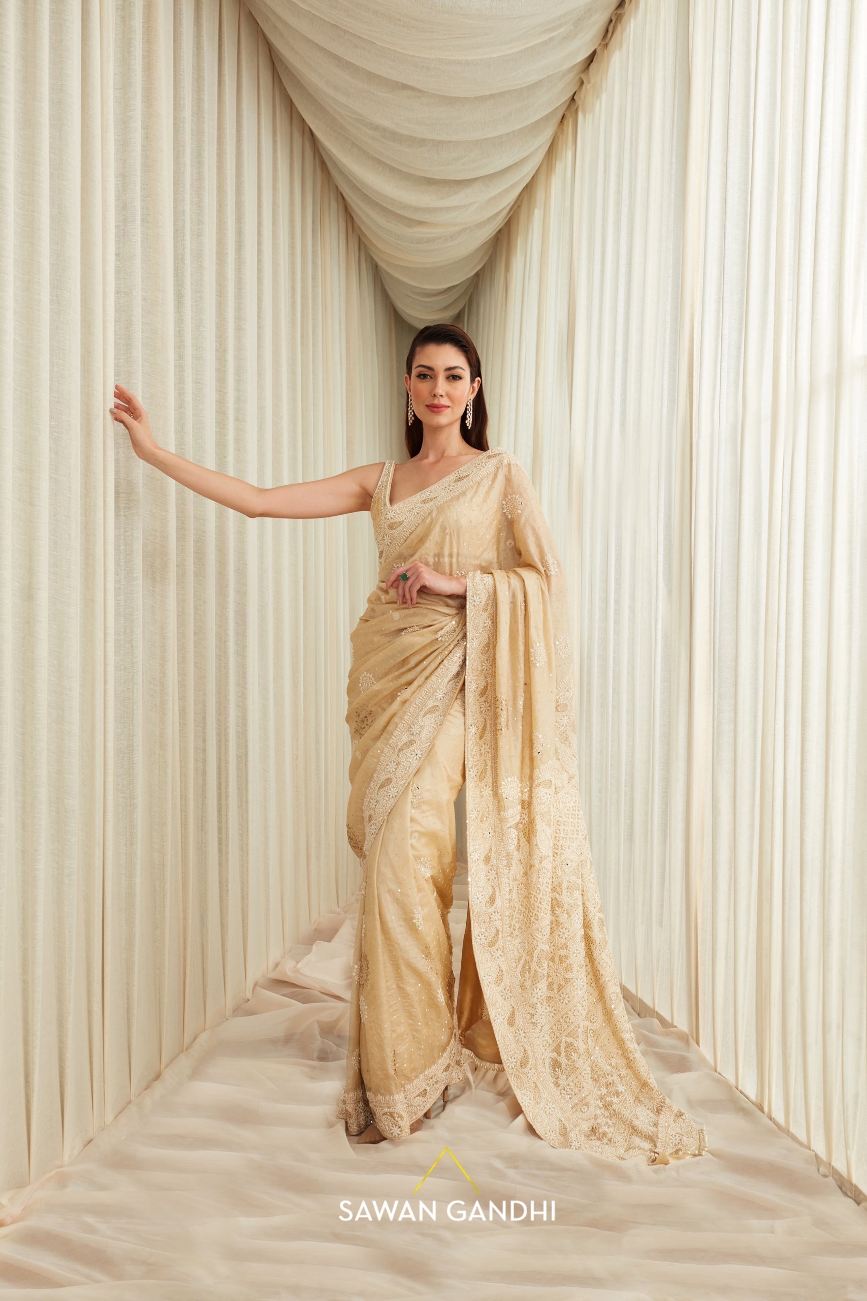 Tassar chikankari and sequins work saree