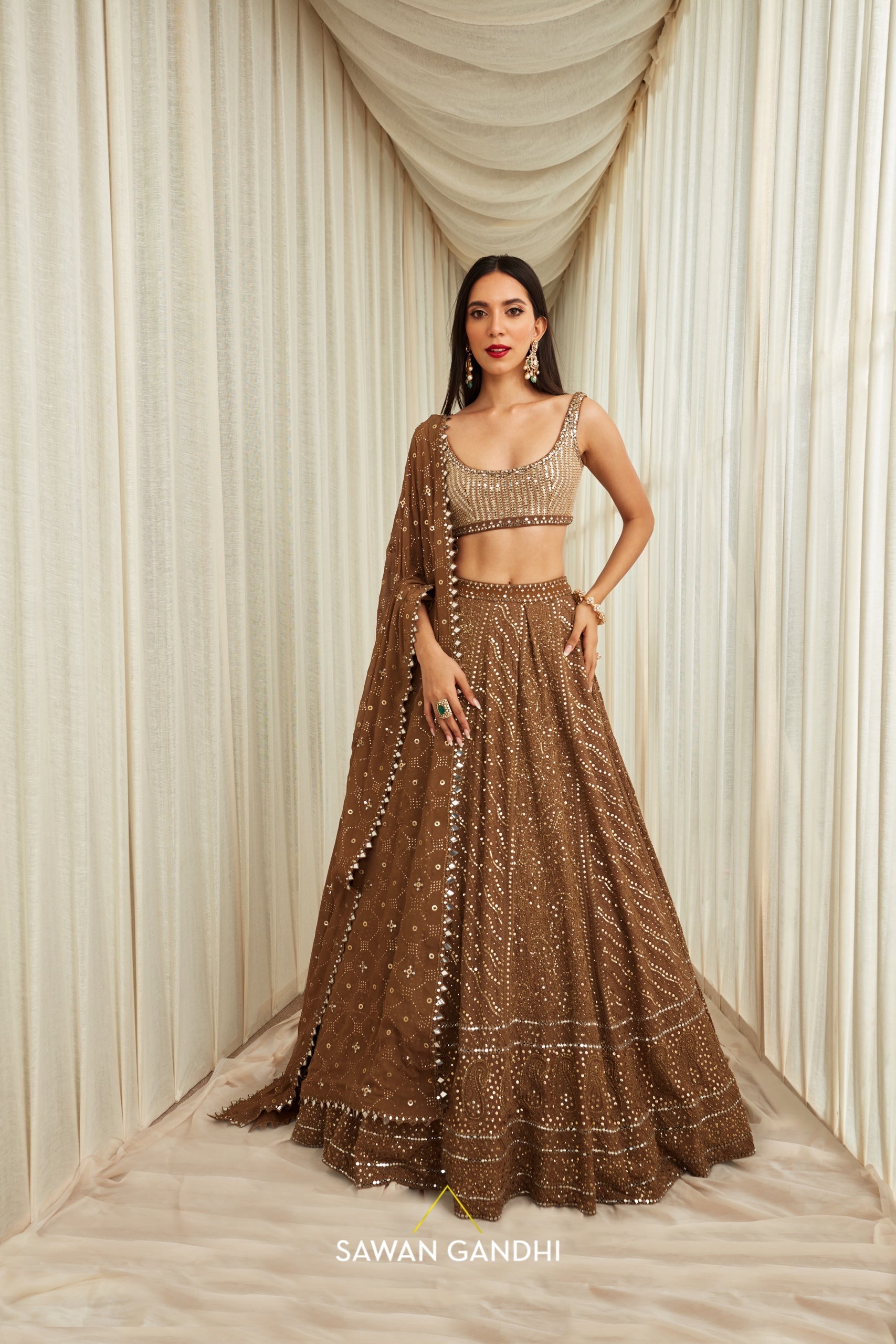 Coffee Chikankari lehnga set