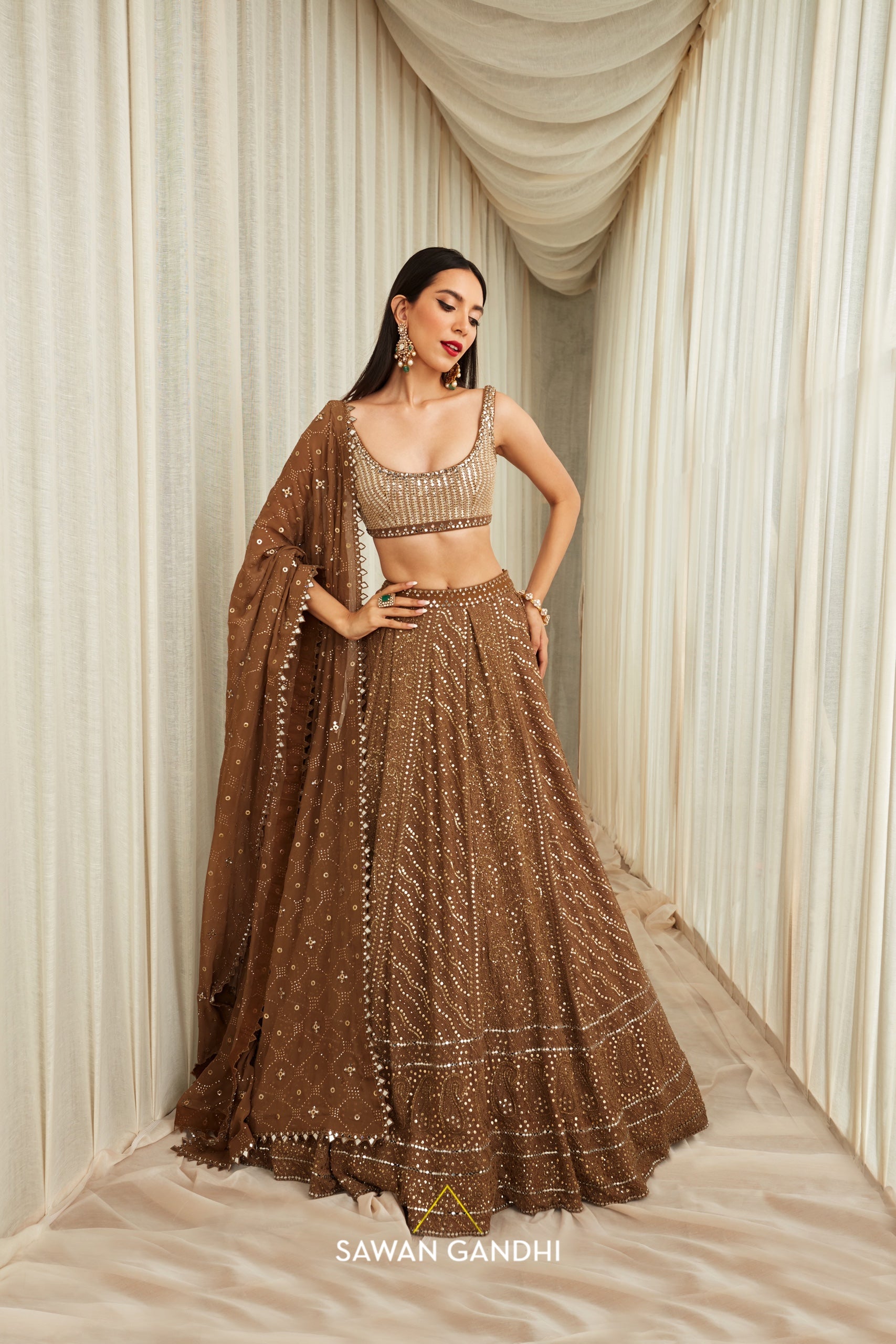 Coffee Chikankari lehnga set