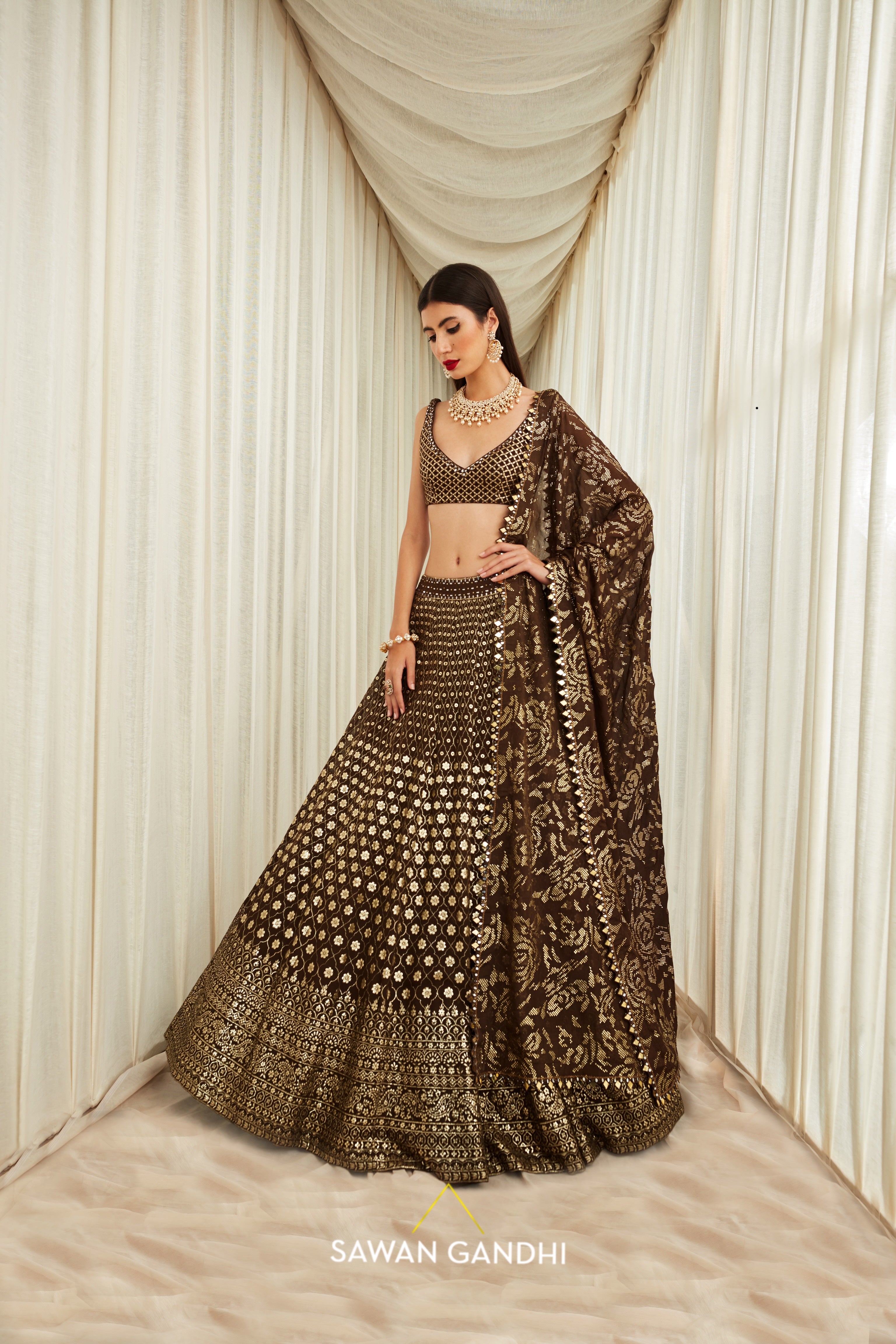 Coffee badla work lehenga