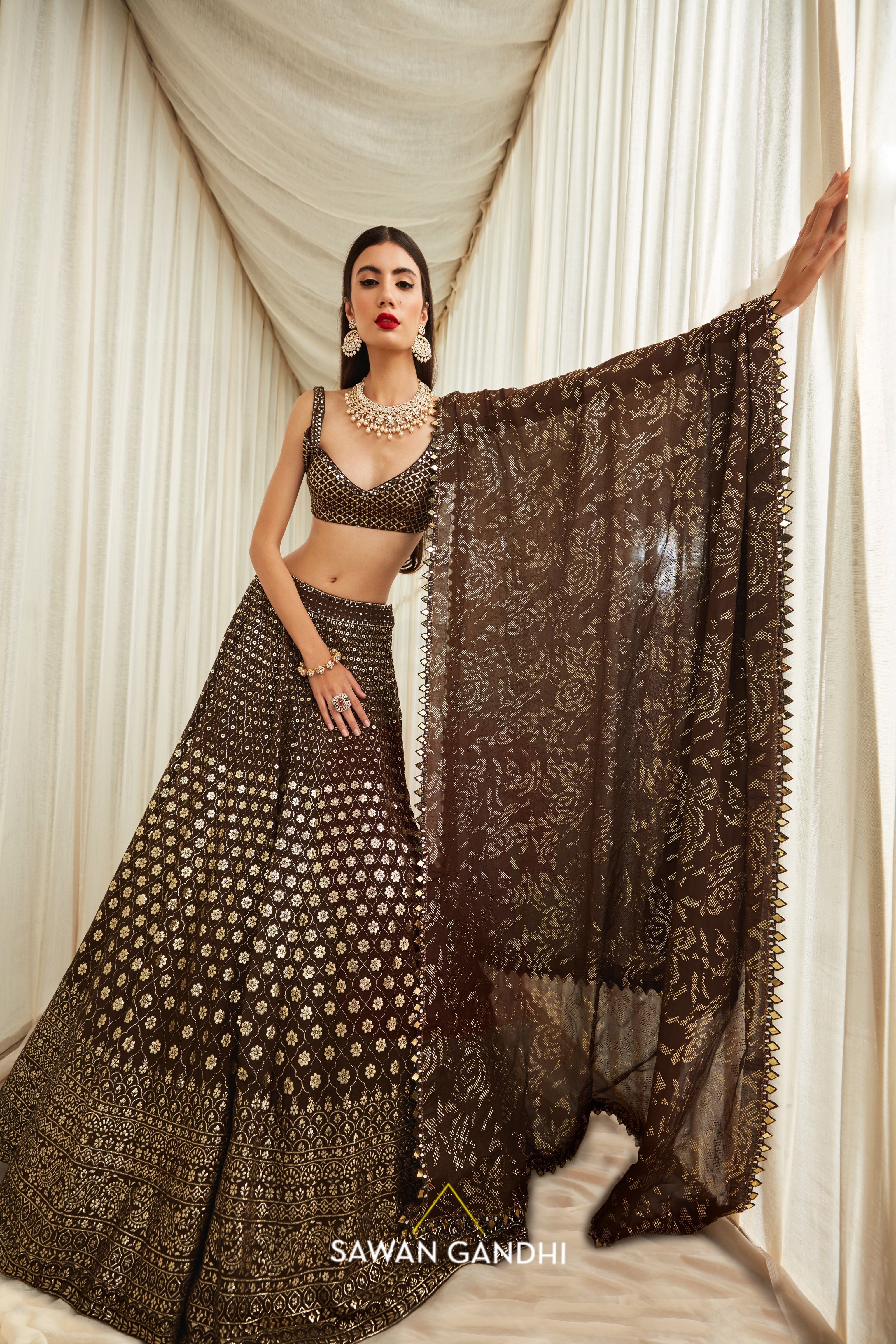 Coffee badla work lehenga