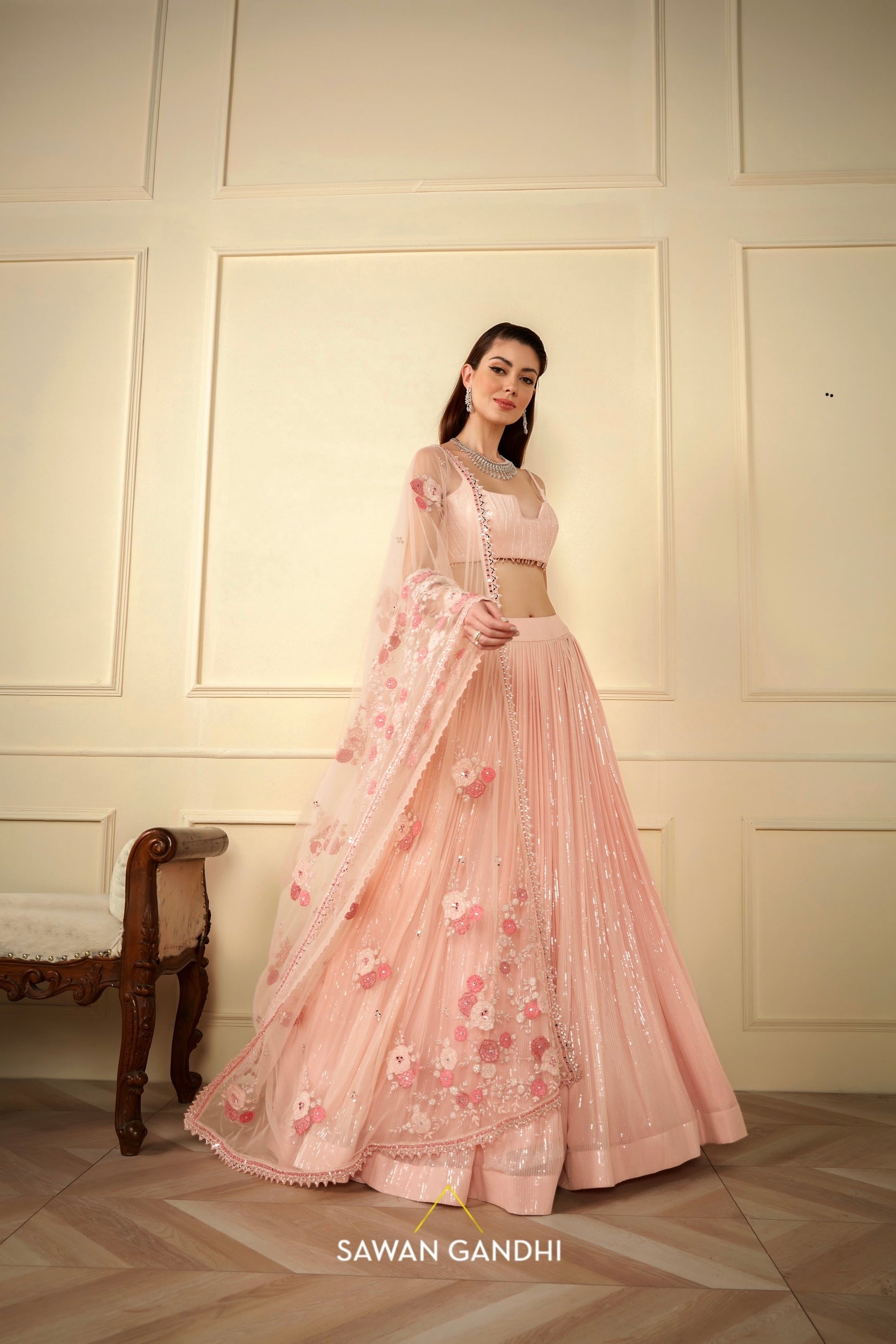 Pink sequins lehnga