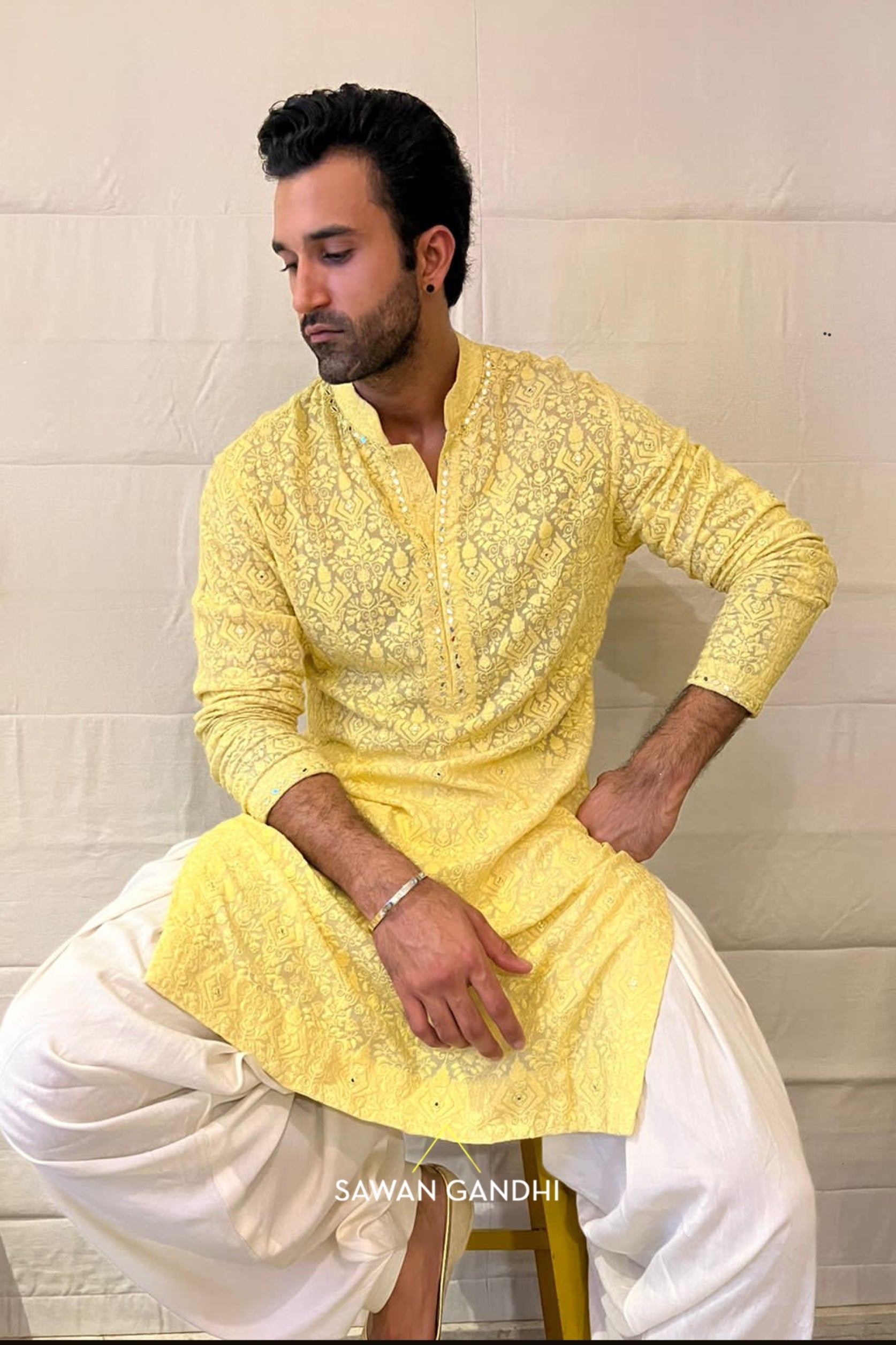 Gurfateh singh pirzada in Yellow chikankari kurta