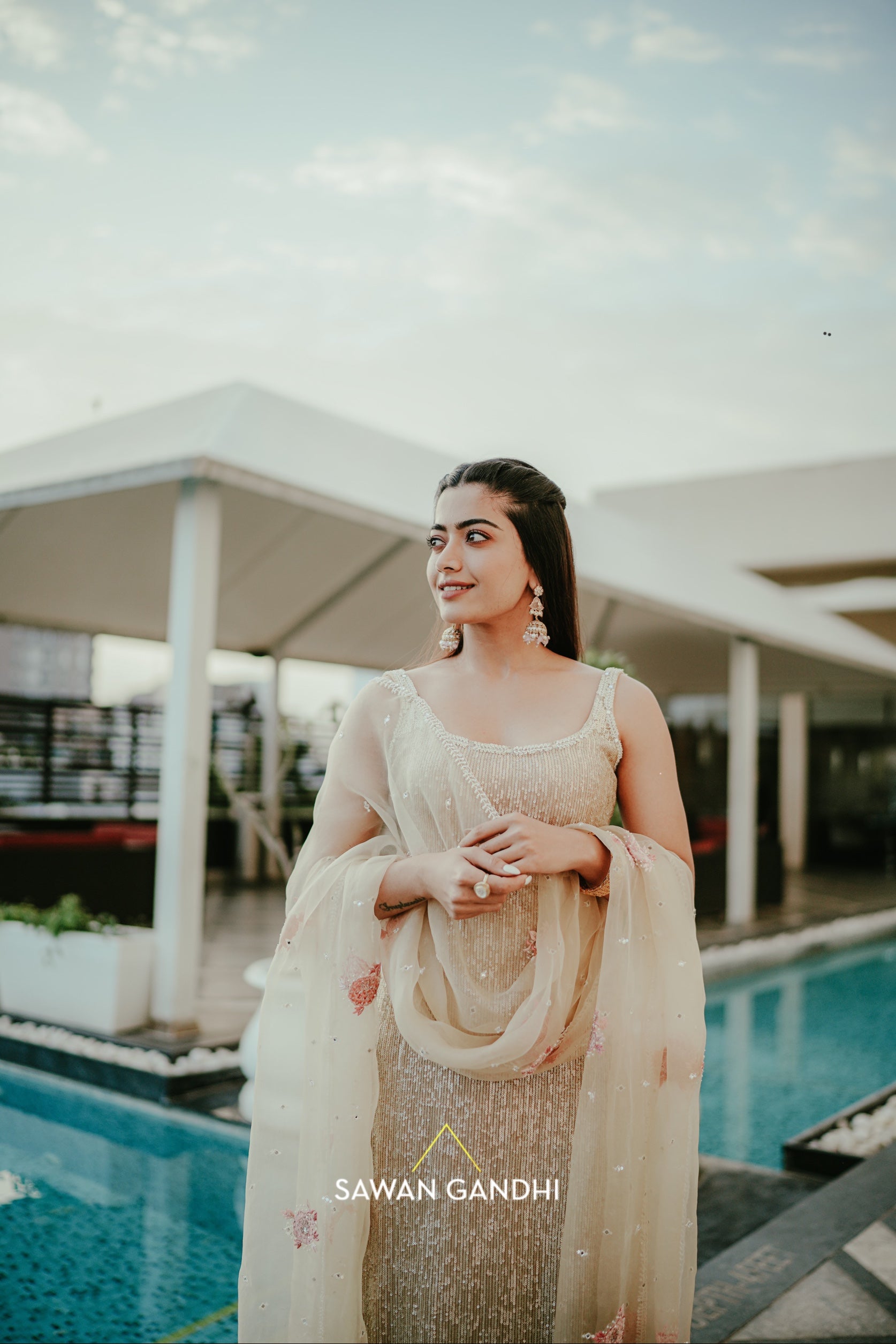 Rashmika Mandanna in Gold sequins suit