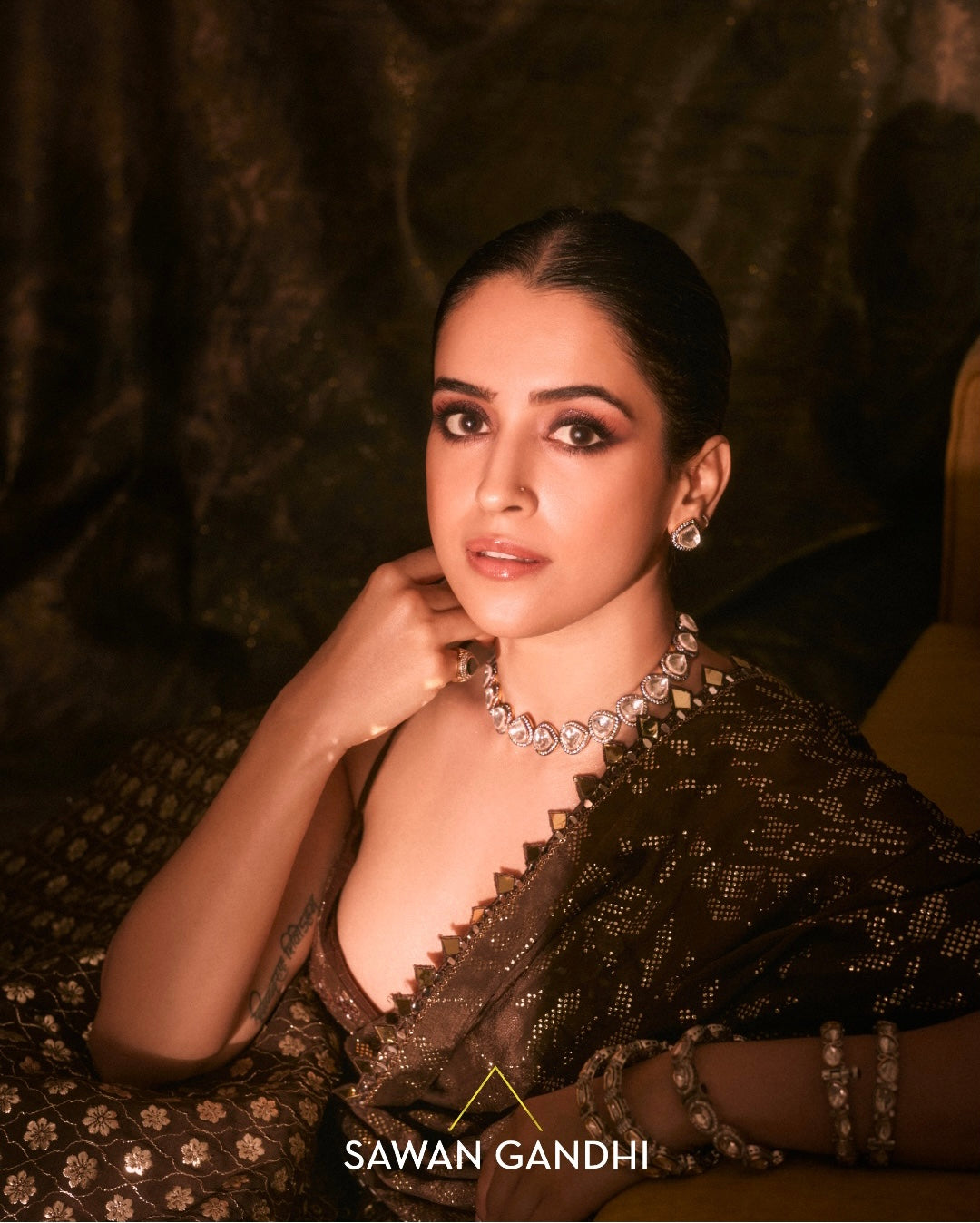 Sanya malhotra in coffee badla work lehenga