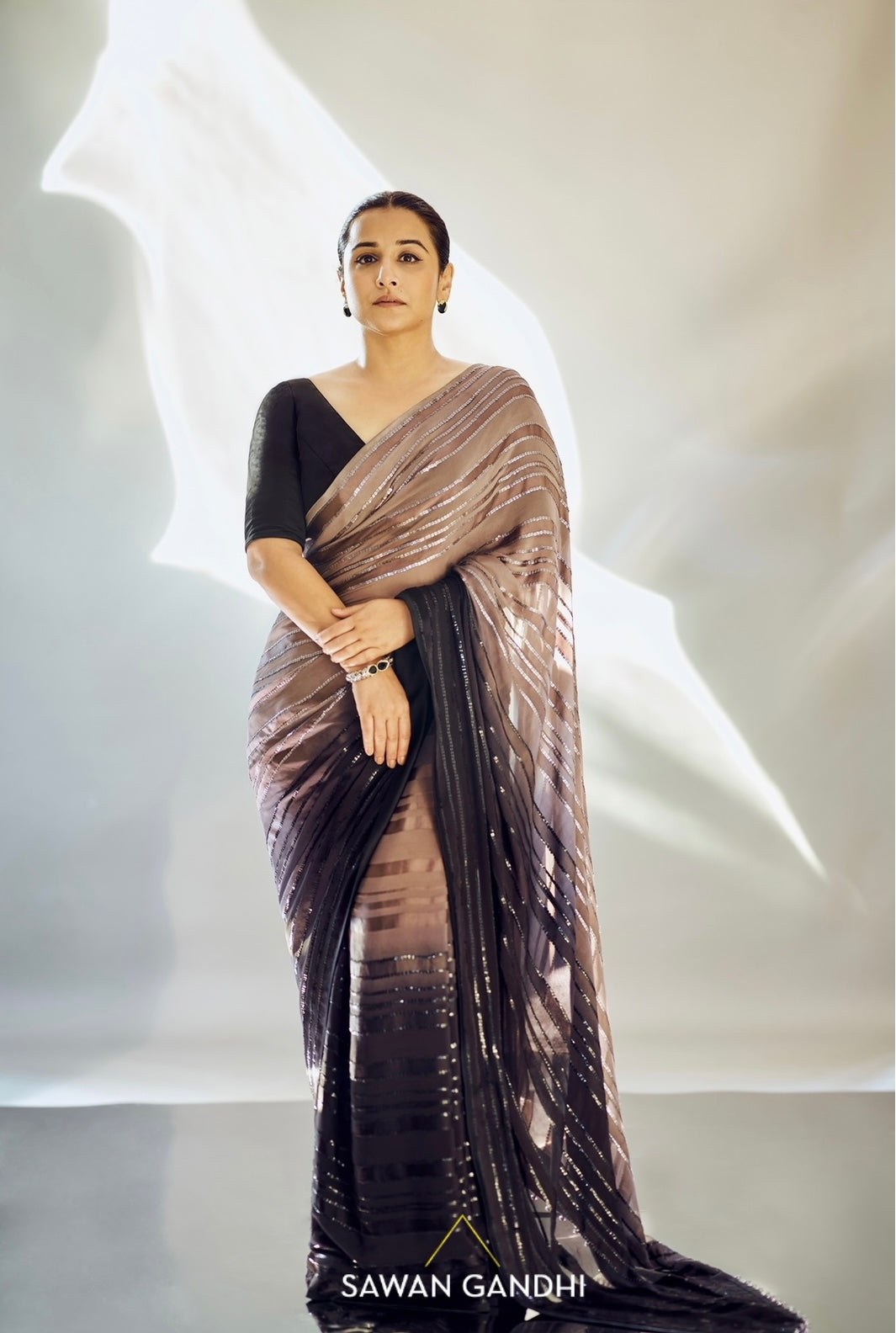 Vidya balan in Black to taupe ombre saree