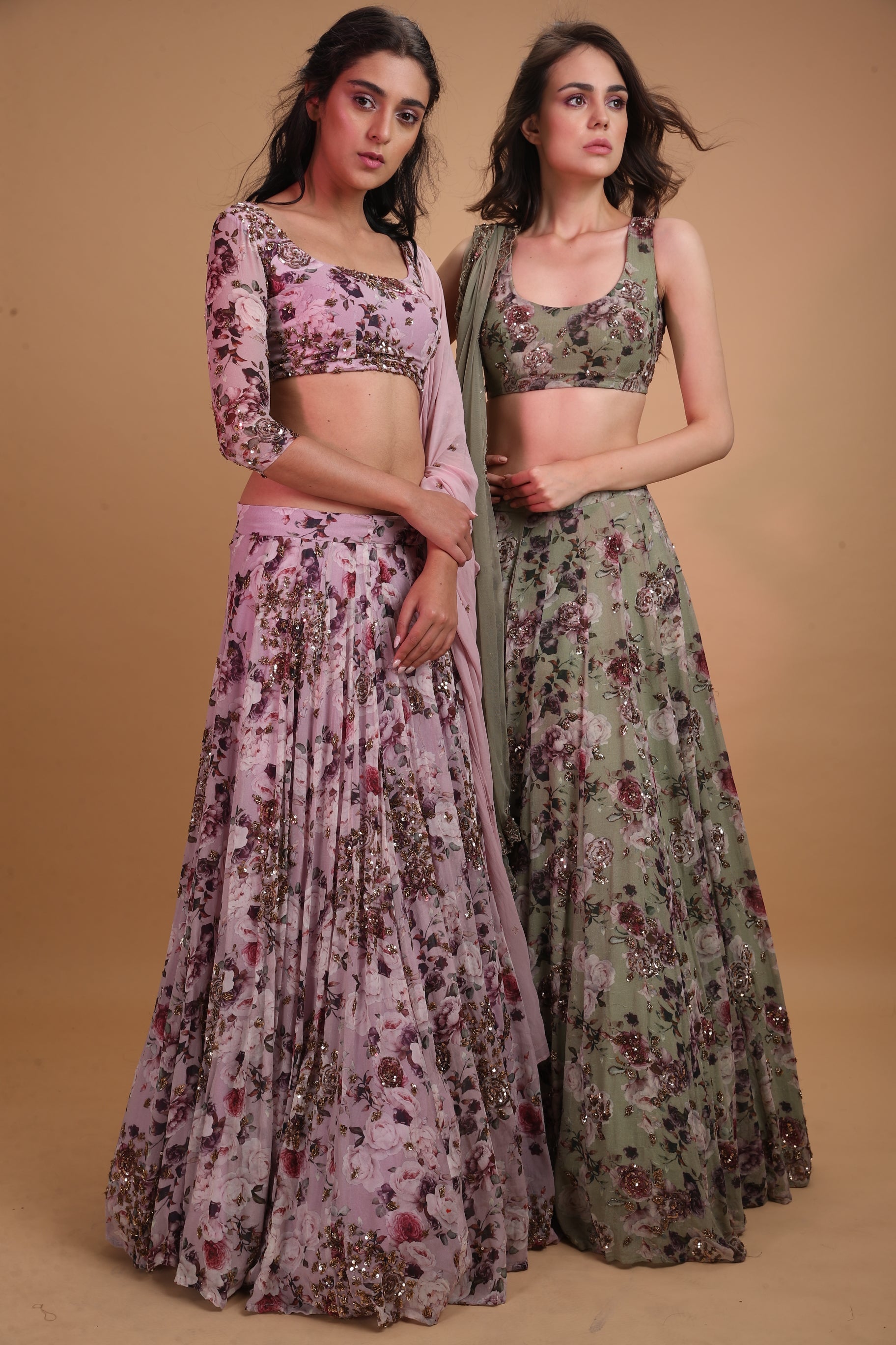 Lavender Printed Floral Lehenga Set