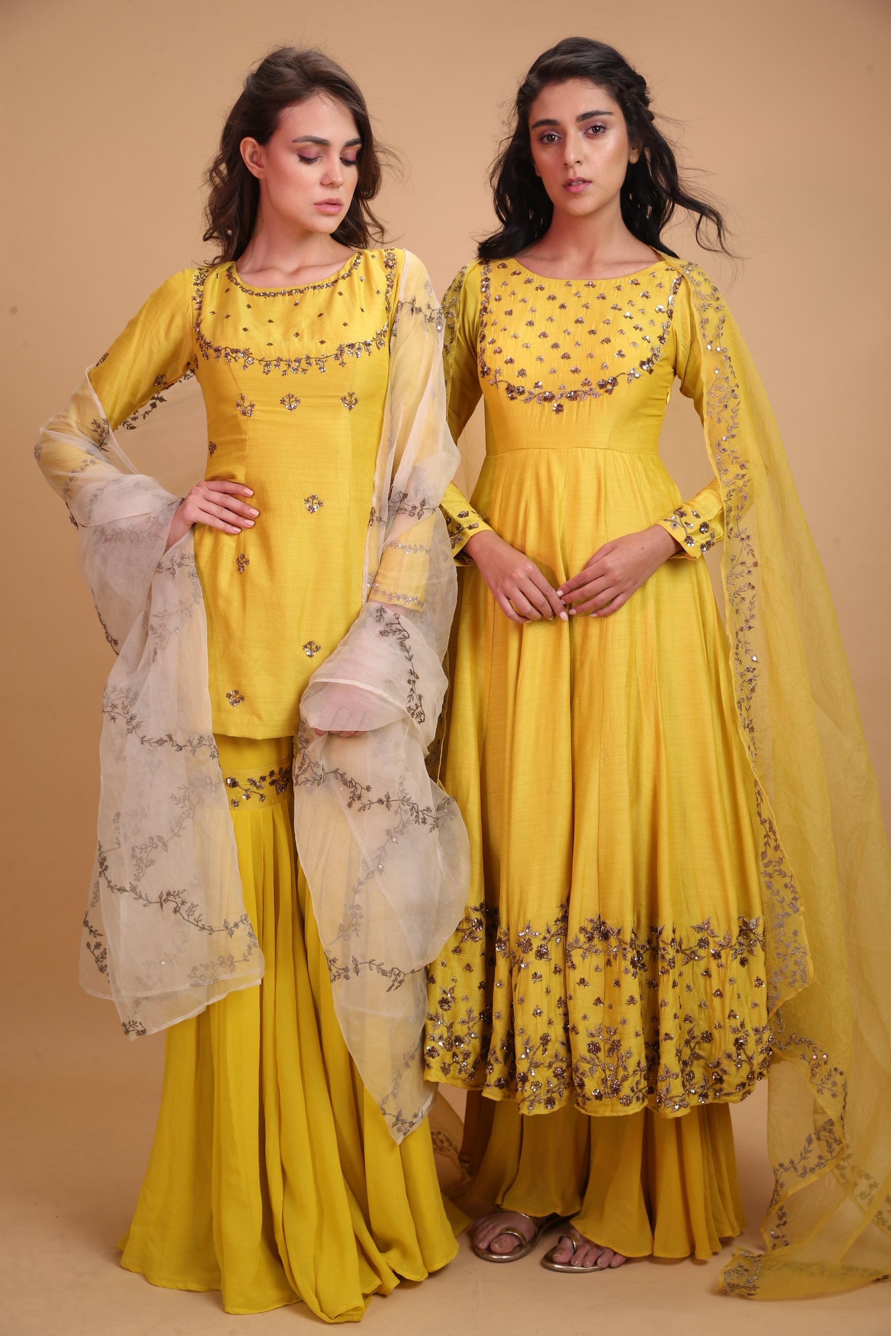 Yellow Mustard Anarkali With Yellow Dupatta