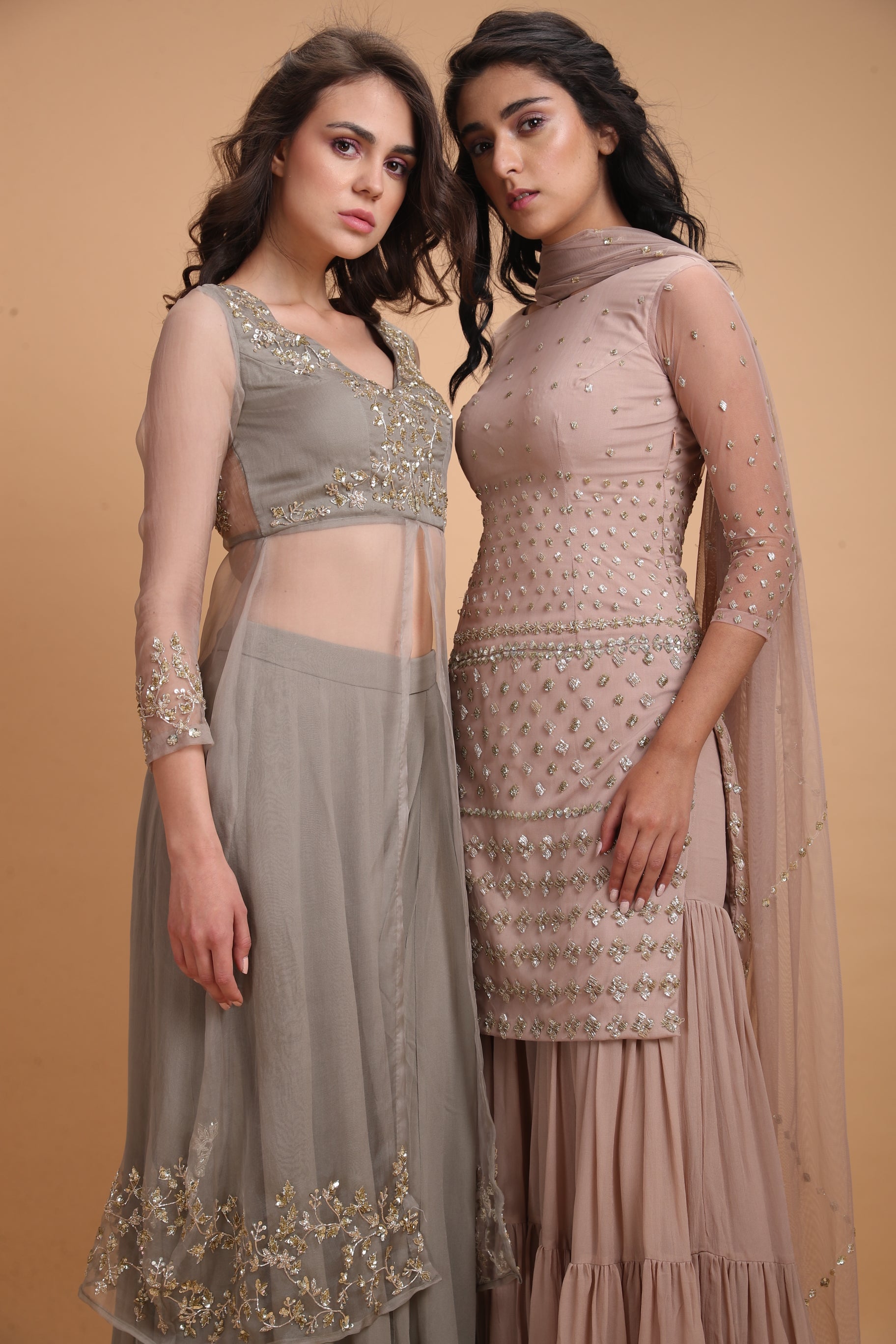 Grey Organza Jacket With Georgette Pants