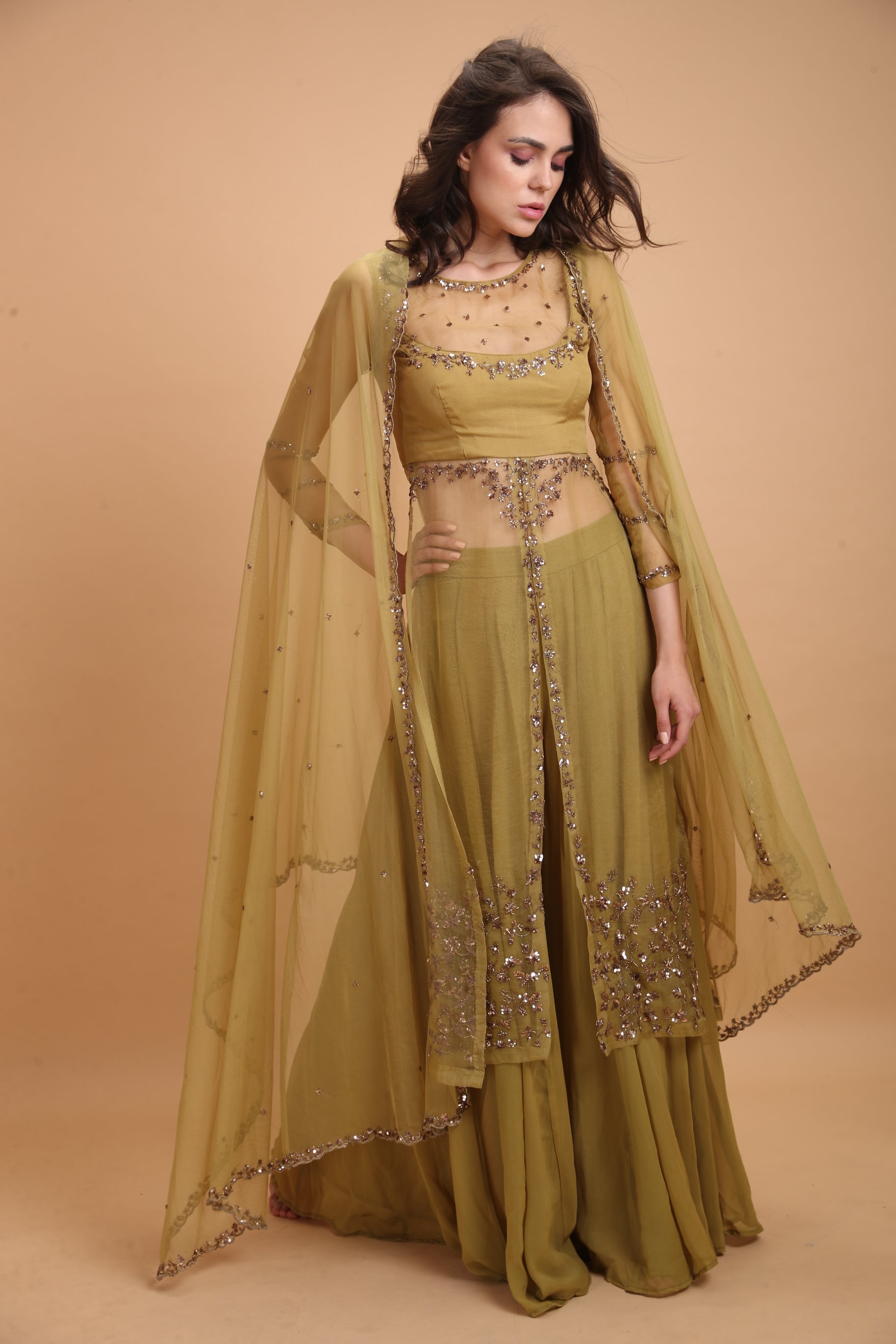 Leaf Green Organza Jacket