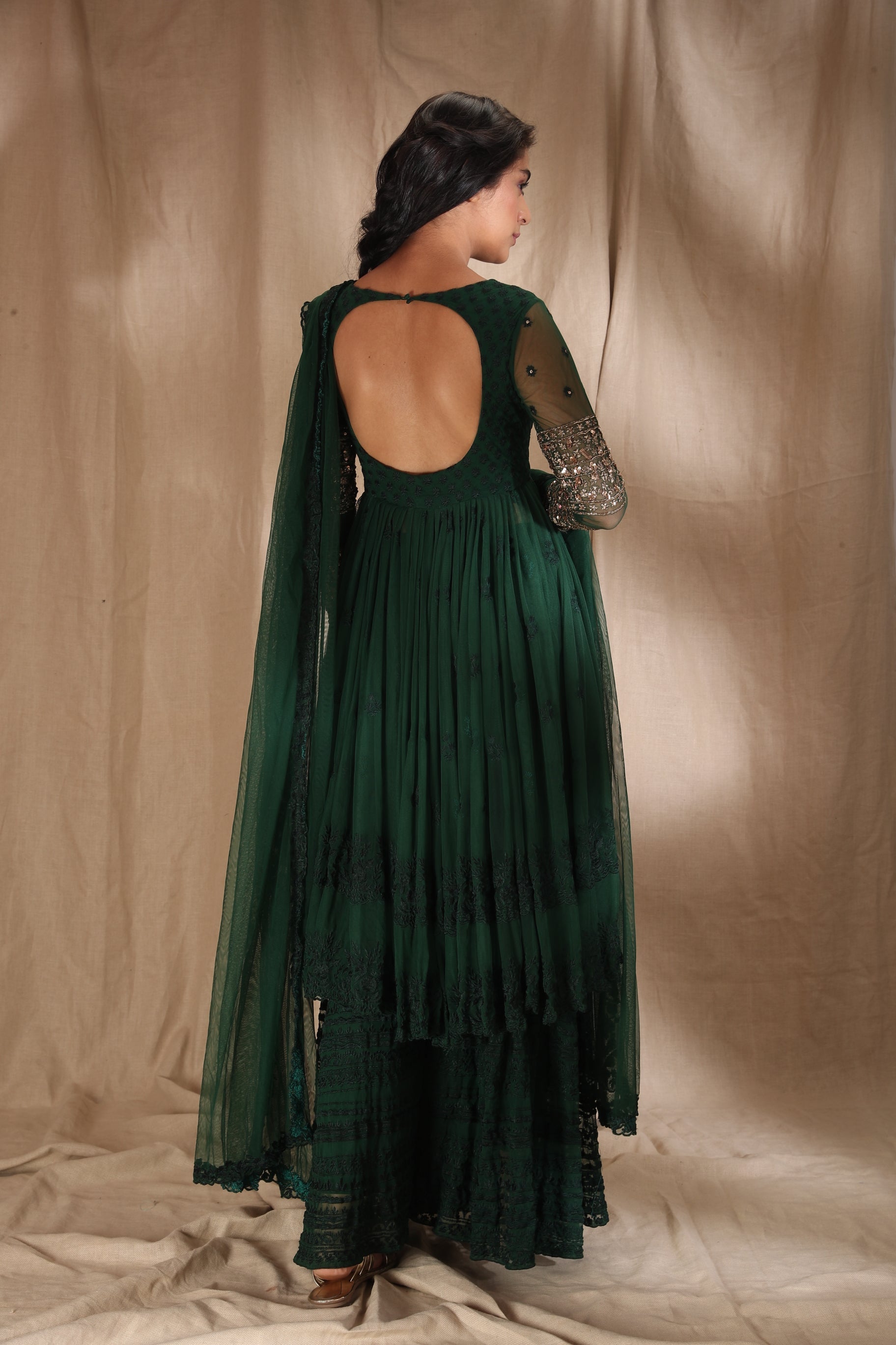 Emerald Green Threadwork With Jacket