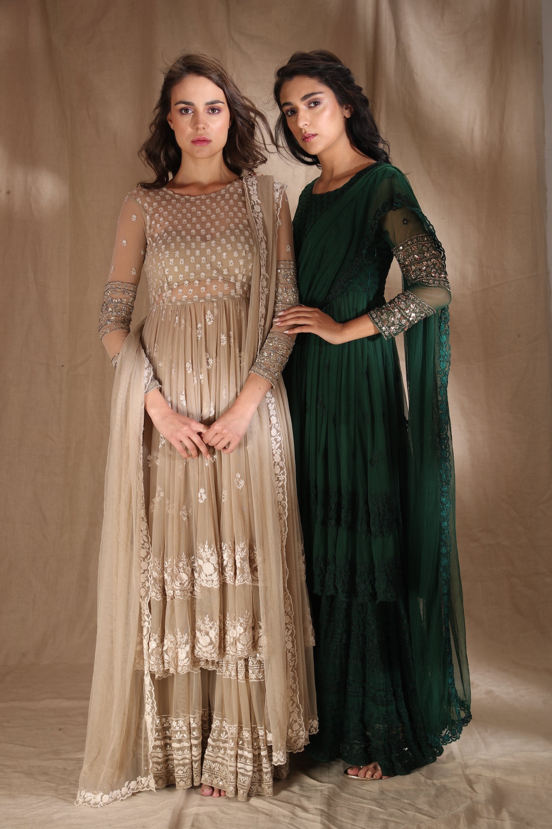 Beige Cream With Threadwork Jacket Set