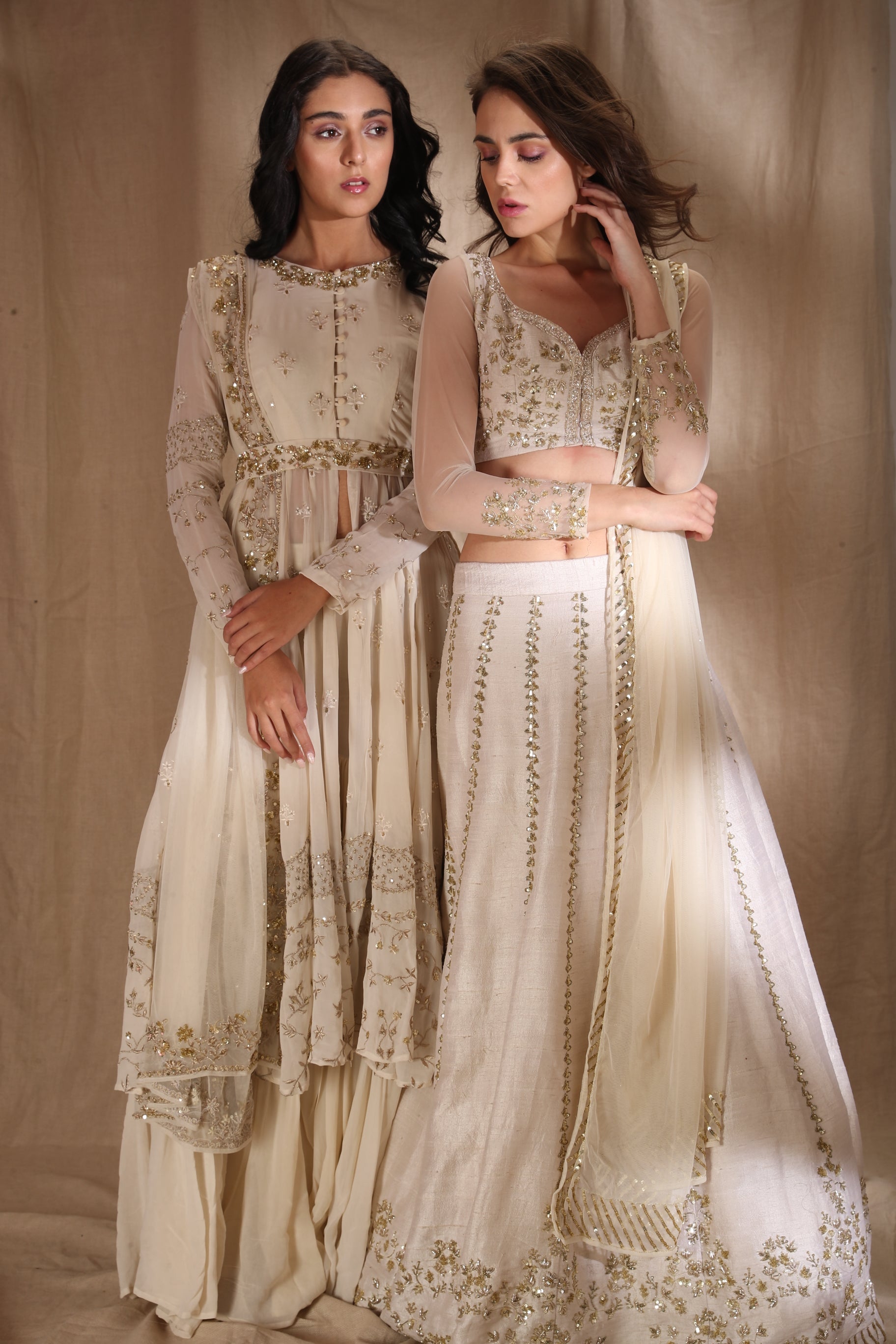 White And Gold Zari Front Open Jacket Set