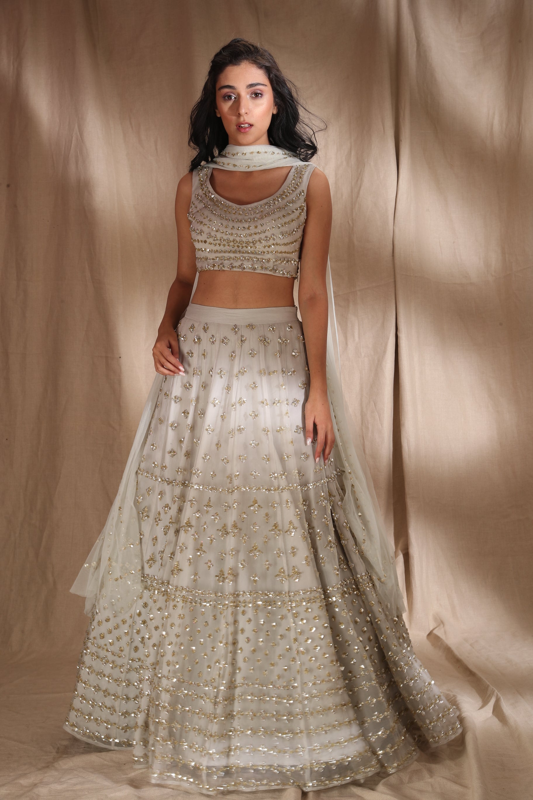 Grey And Silver Sequin Lehenga