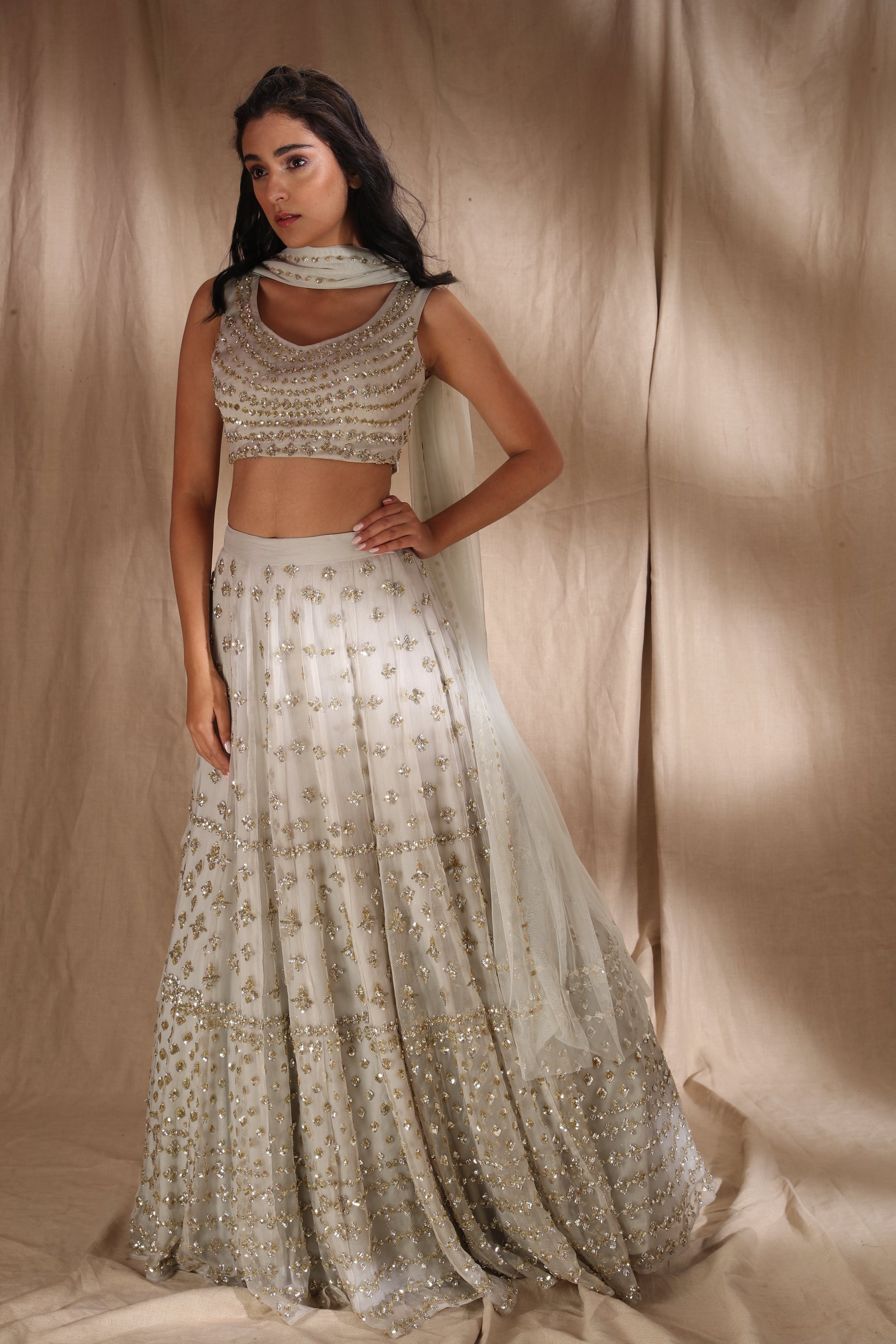 Grey And Silver Sequin Lehenga