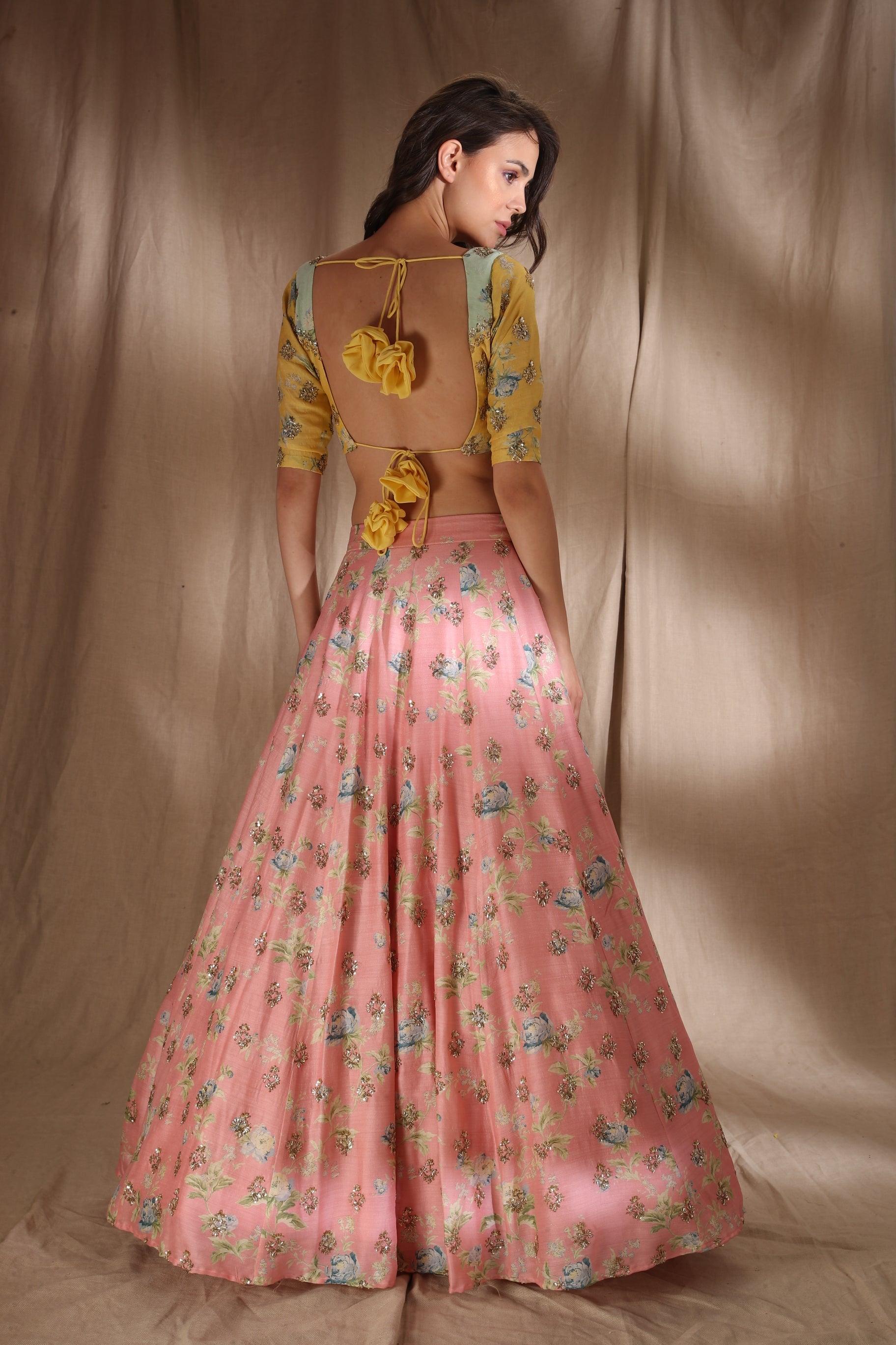 Pink And Lime Yellow Lehenga
