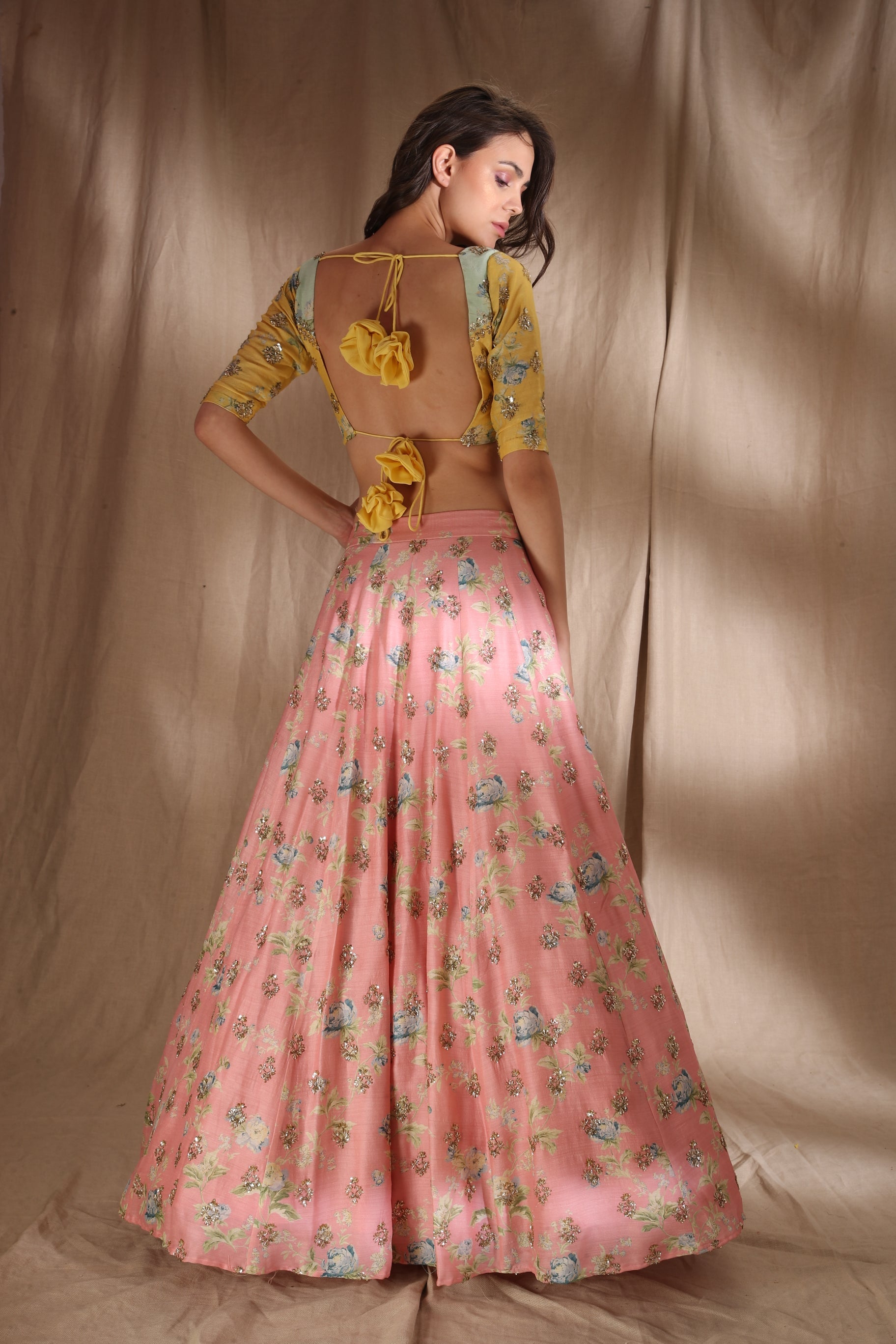 Pink And Lime Yellow Lehenga