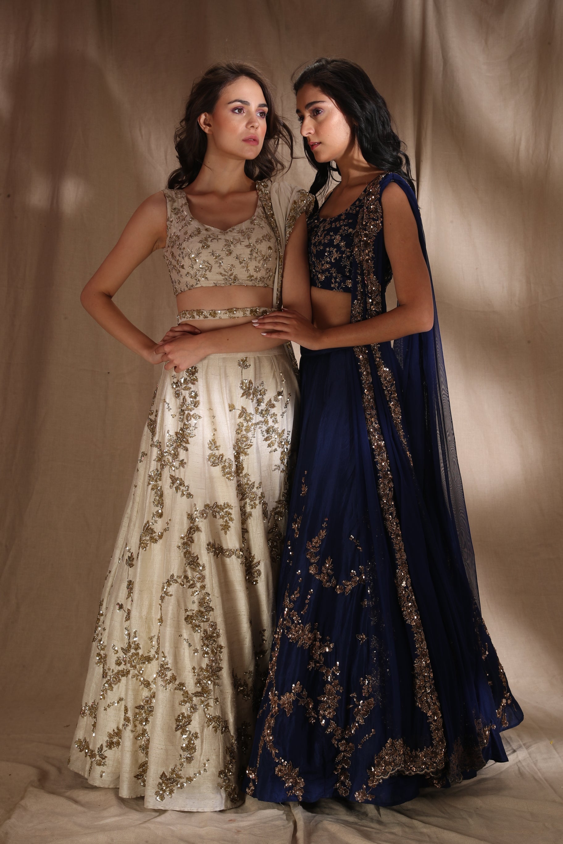 Dark Blue And Gold Lehenga Set